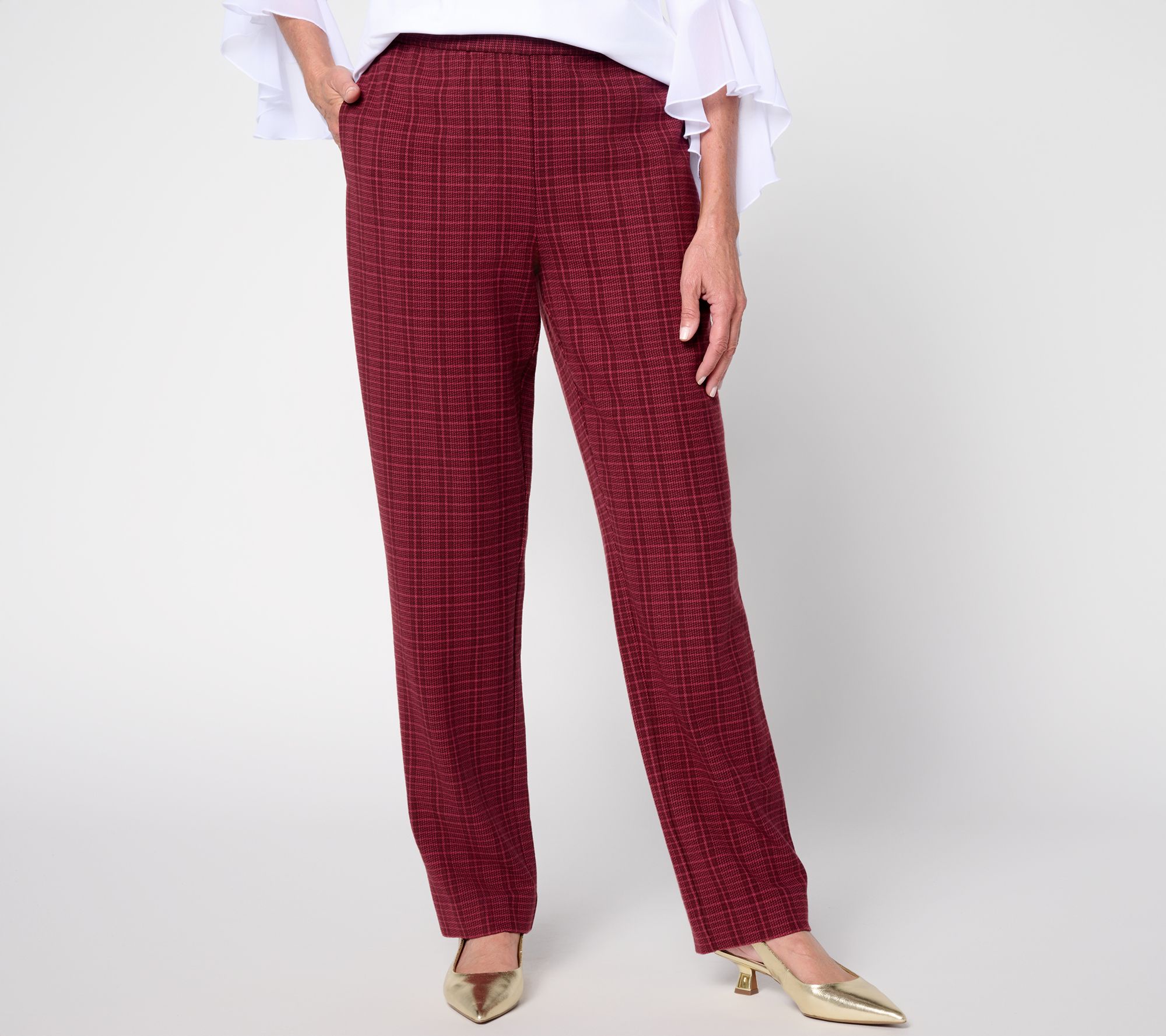 Susan Graver Regular Plaid Jacquard Knit Straight Leg Pants
