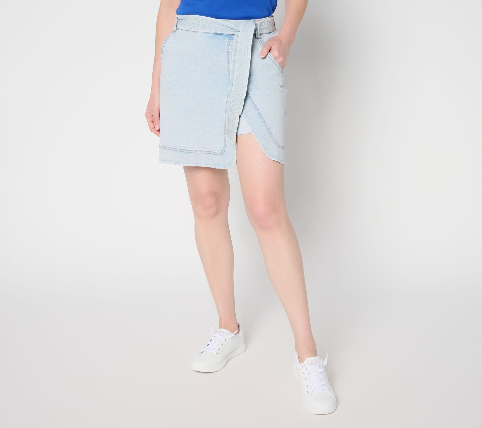 "As Is" Isaac Mizrahi Live! Petite True Denim Skort w/ Self Tie Belt