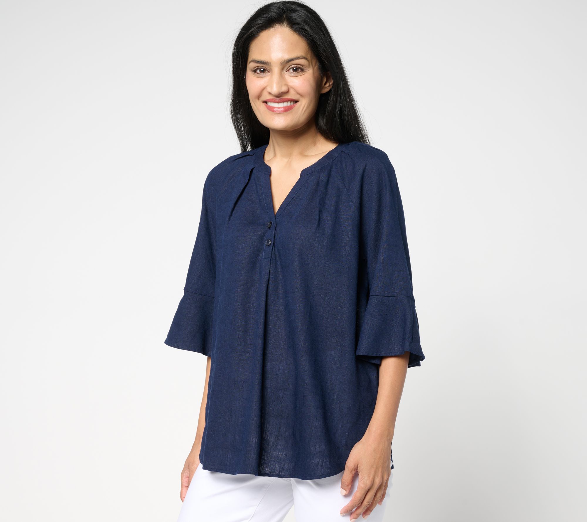 "As Is" Martha Stewart Signature Bell Sleeve Curved Hem Top