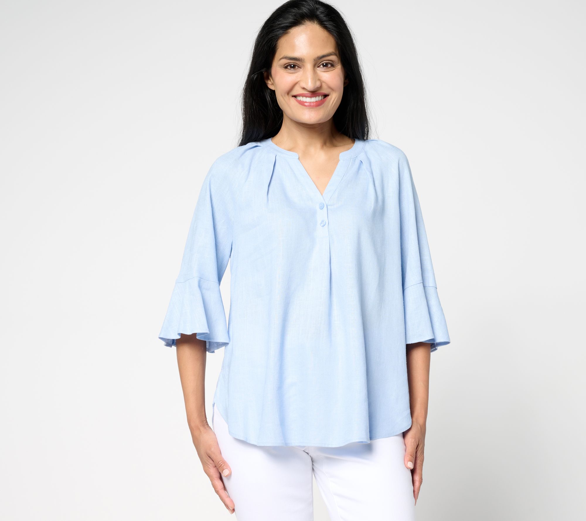 "As Is" Martha Stewart Signature Bell Sleeve Curved Hem Top