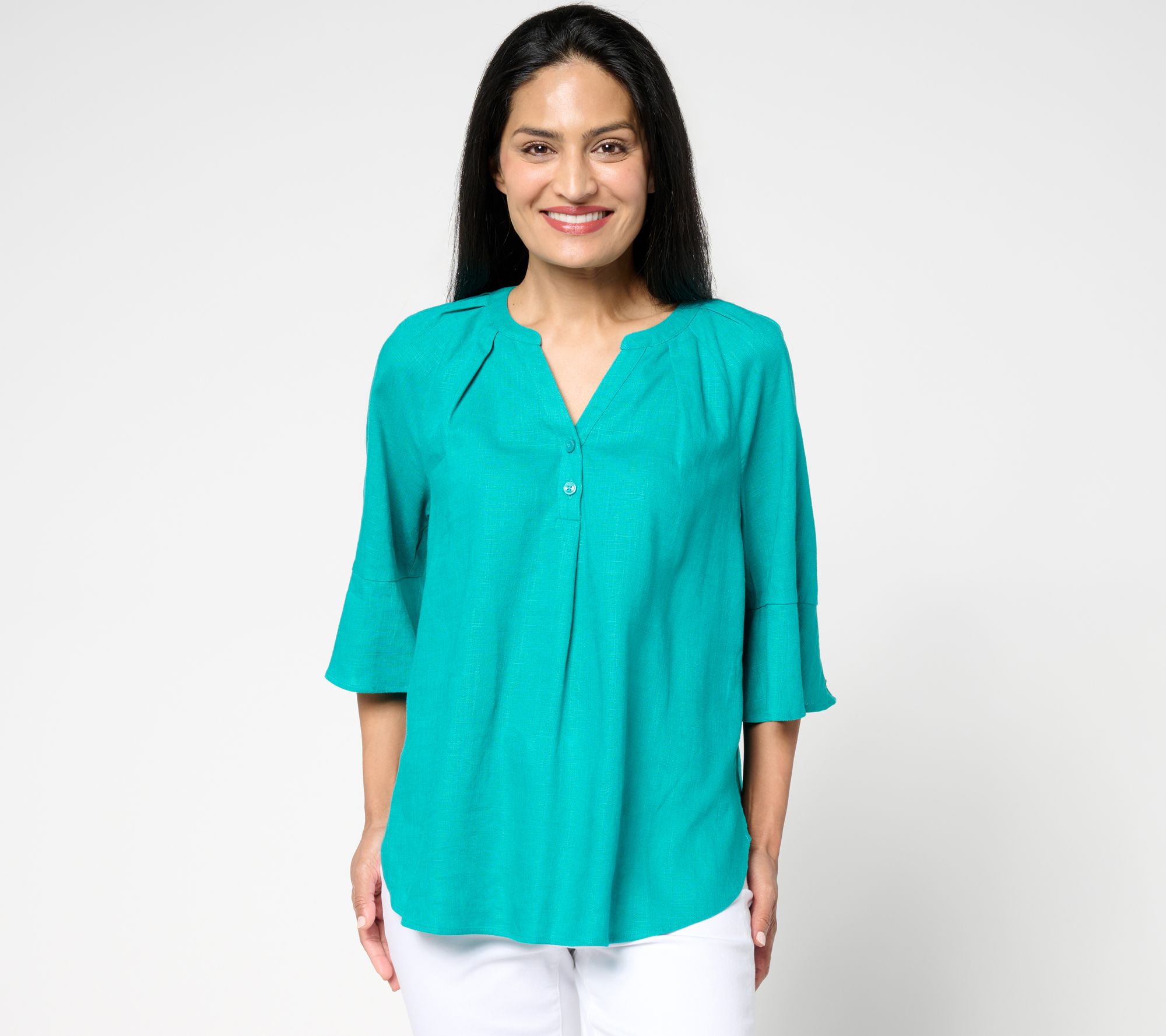 "As Is" Martha Stewart Signature Bell Sleeve Curved Hem Top
