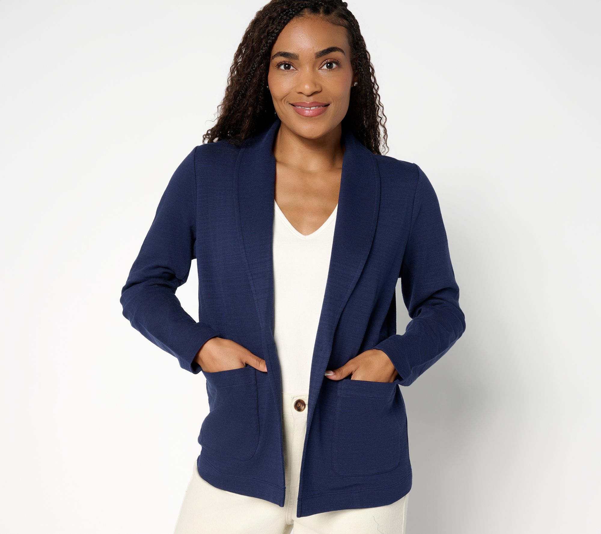 "As Is" Denim & Co. Textured Cotton Button Front Blazer with Pockets