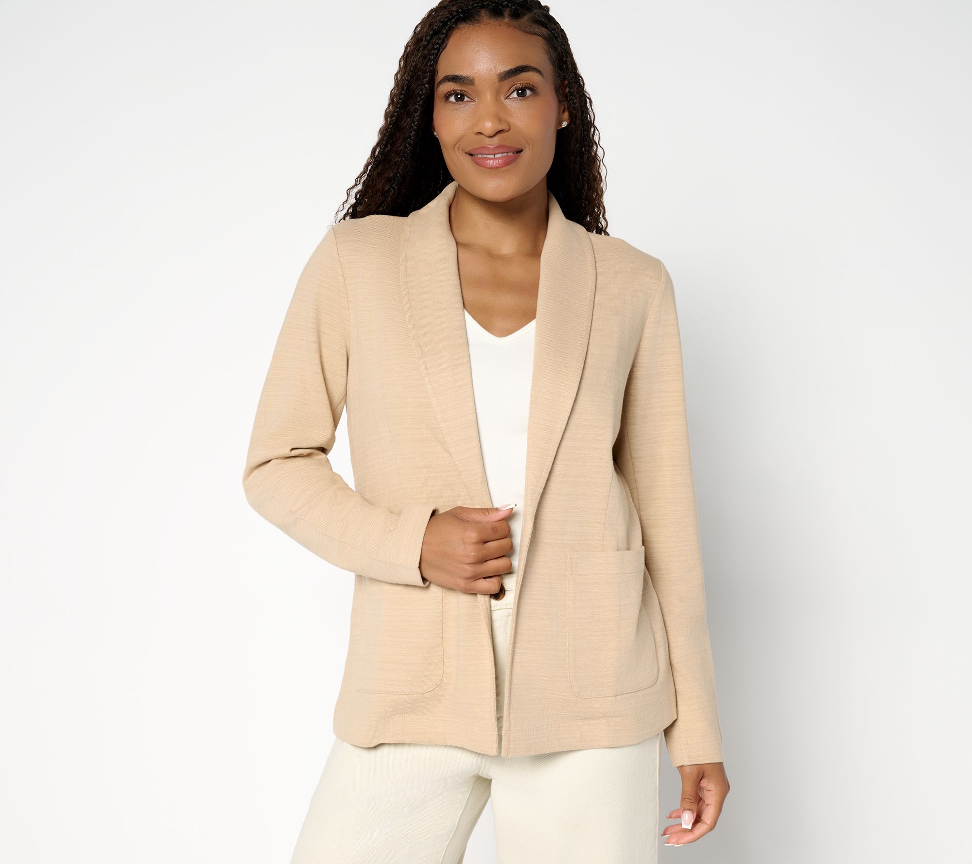 "As Is" Denim & Co. Textured Cotton Button Front Blazer with Pockets