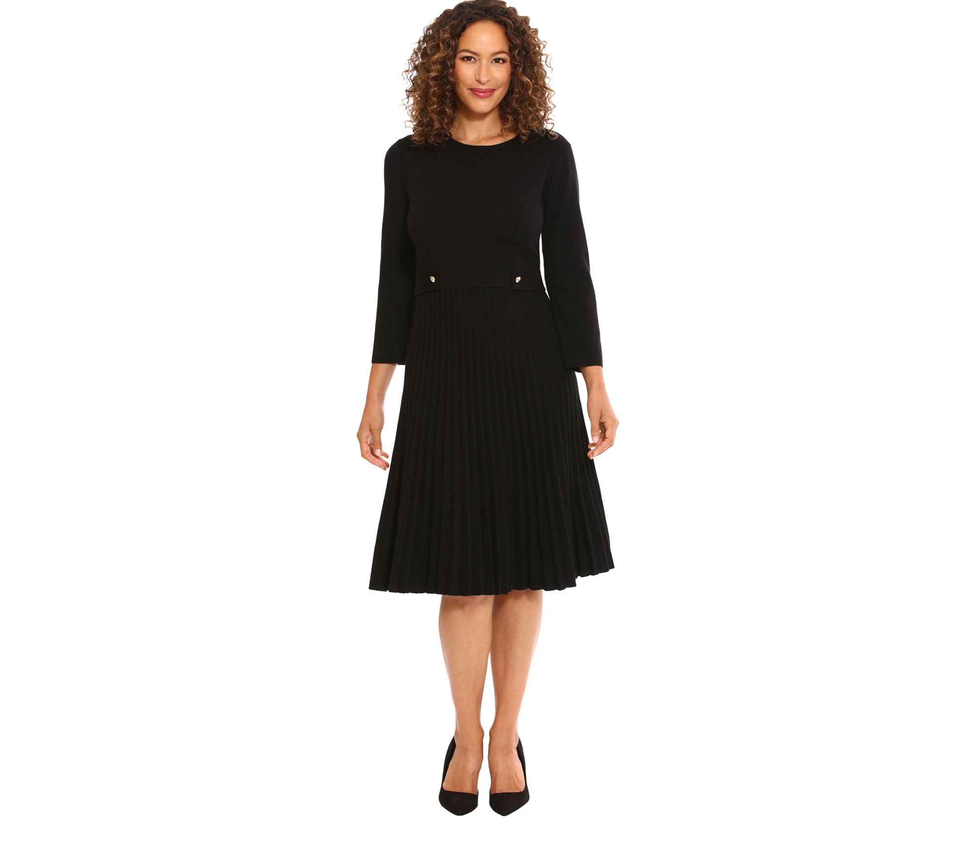 London Times Pleated Sweater Dress