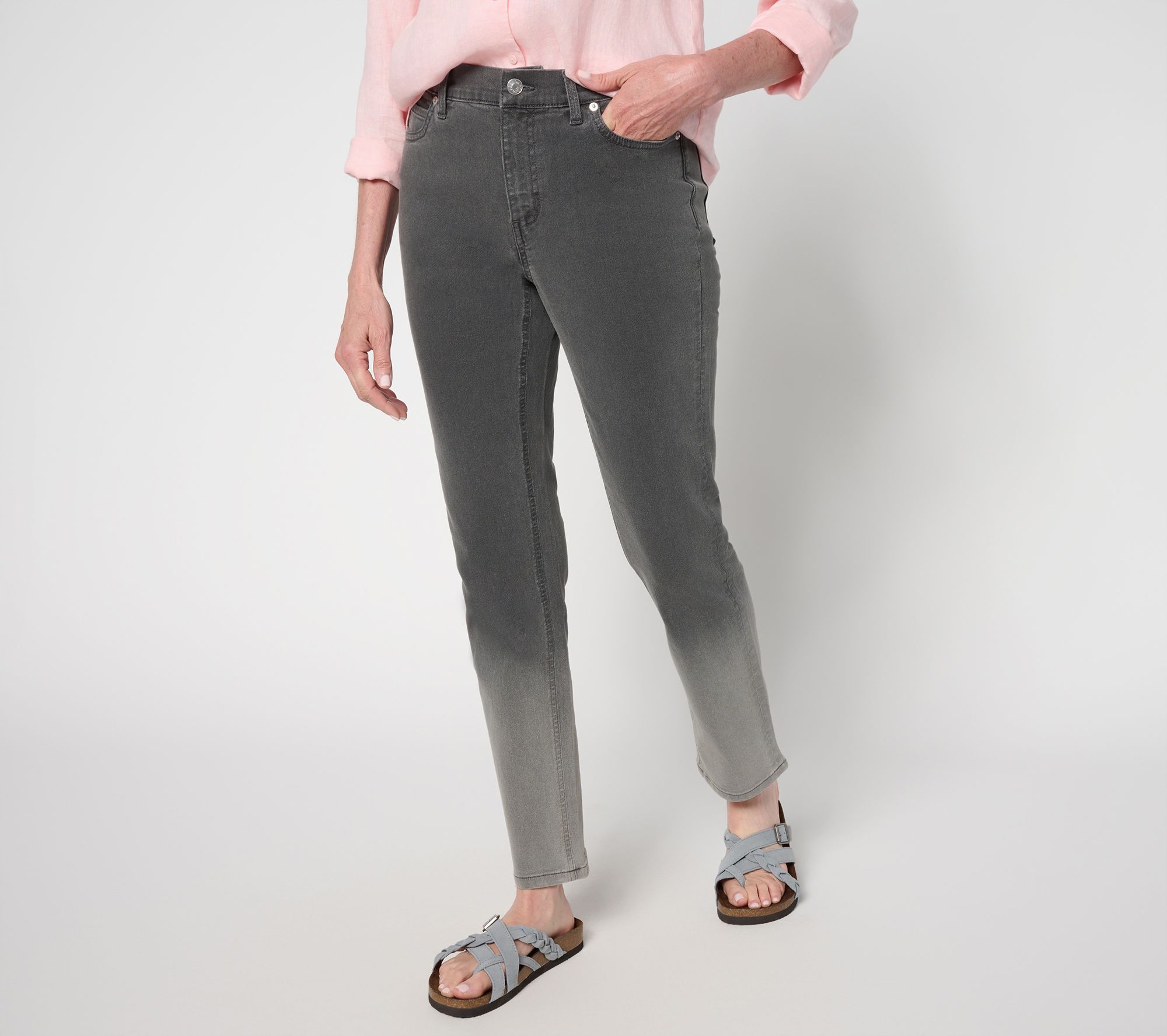 "As Is" Denim & Co. Pet Black Classic Stretch Dip Dye Ankle Jean