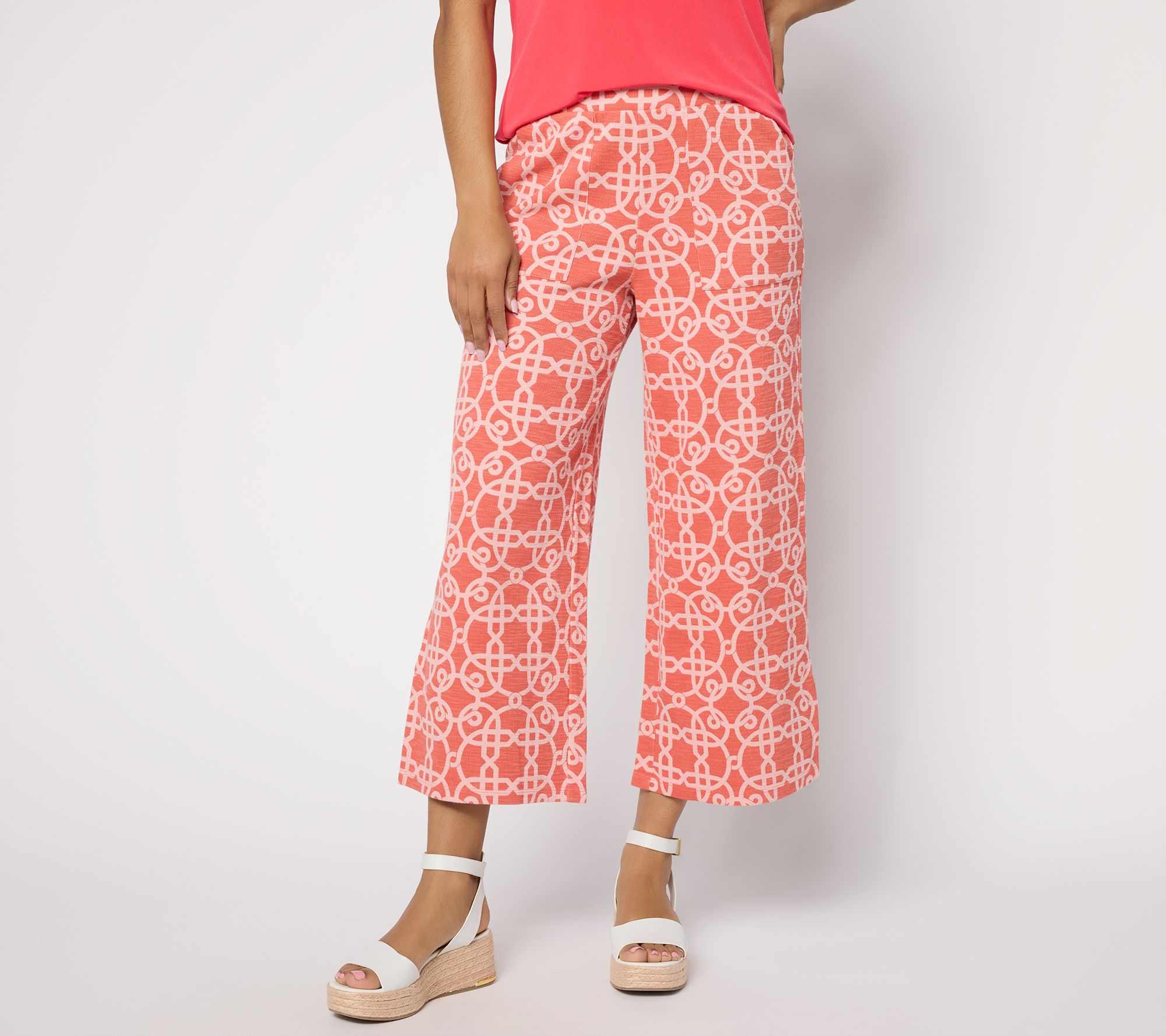Susan Graver Soleil Regular Printed Slub Knit Pants