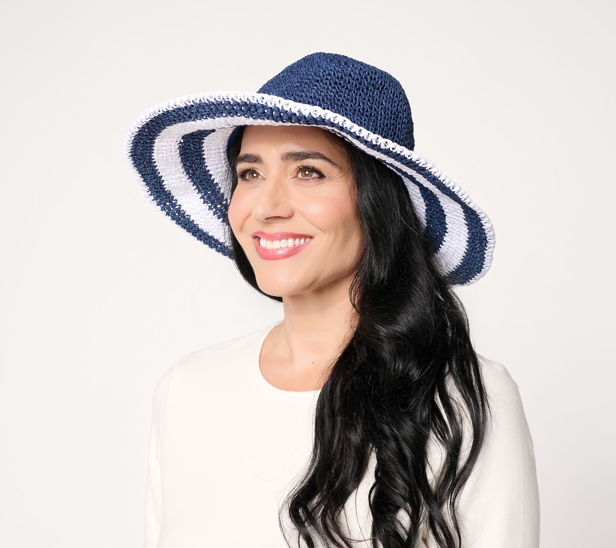 Sprigs Crochet Sun Hat with Striped Brim