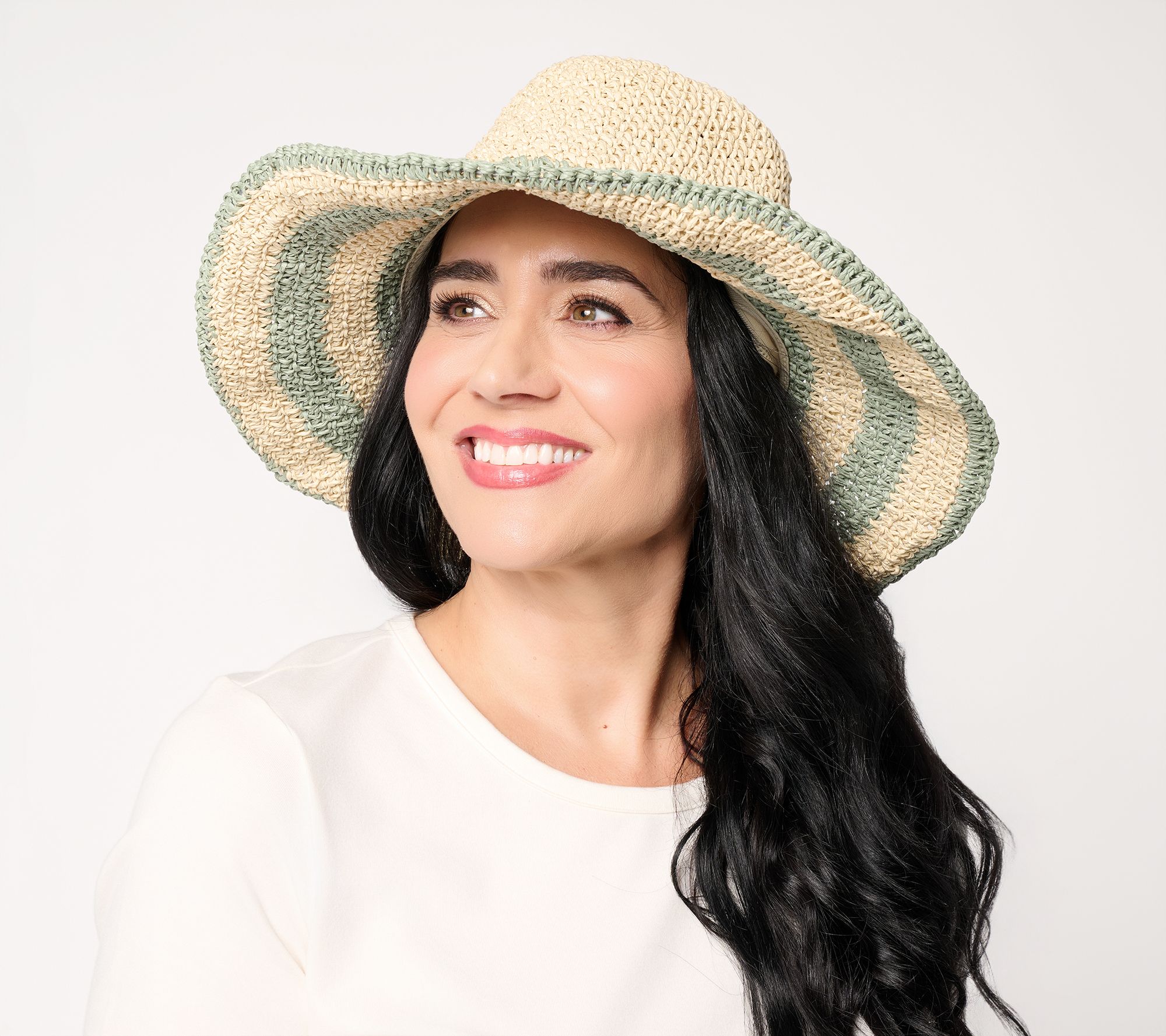 Sprigs Crochet Sun Hat with Striped Brim