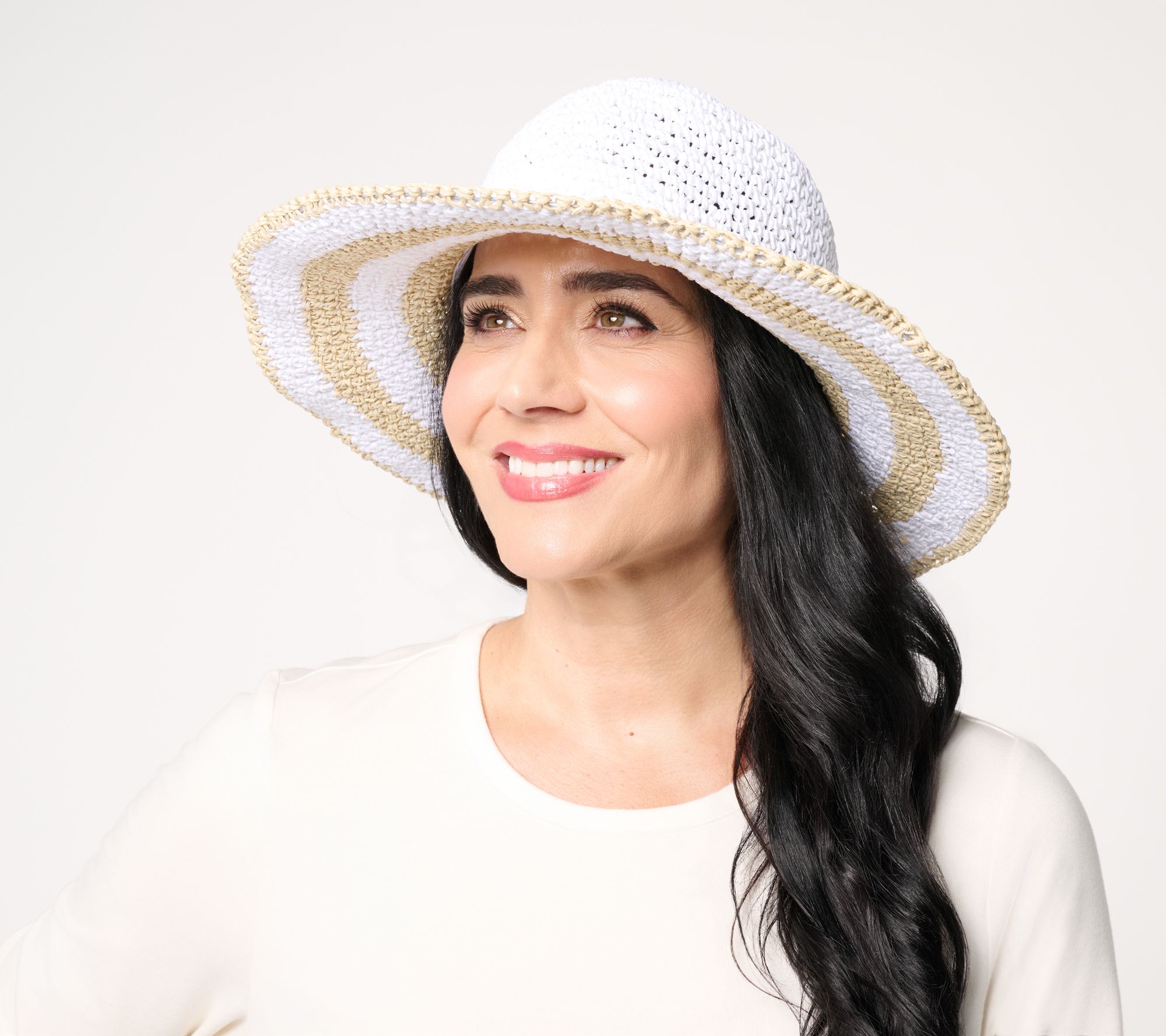 Sprigs Crochet Sun Hat with Striped Brim