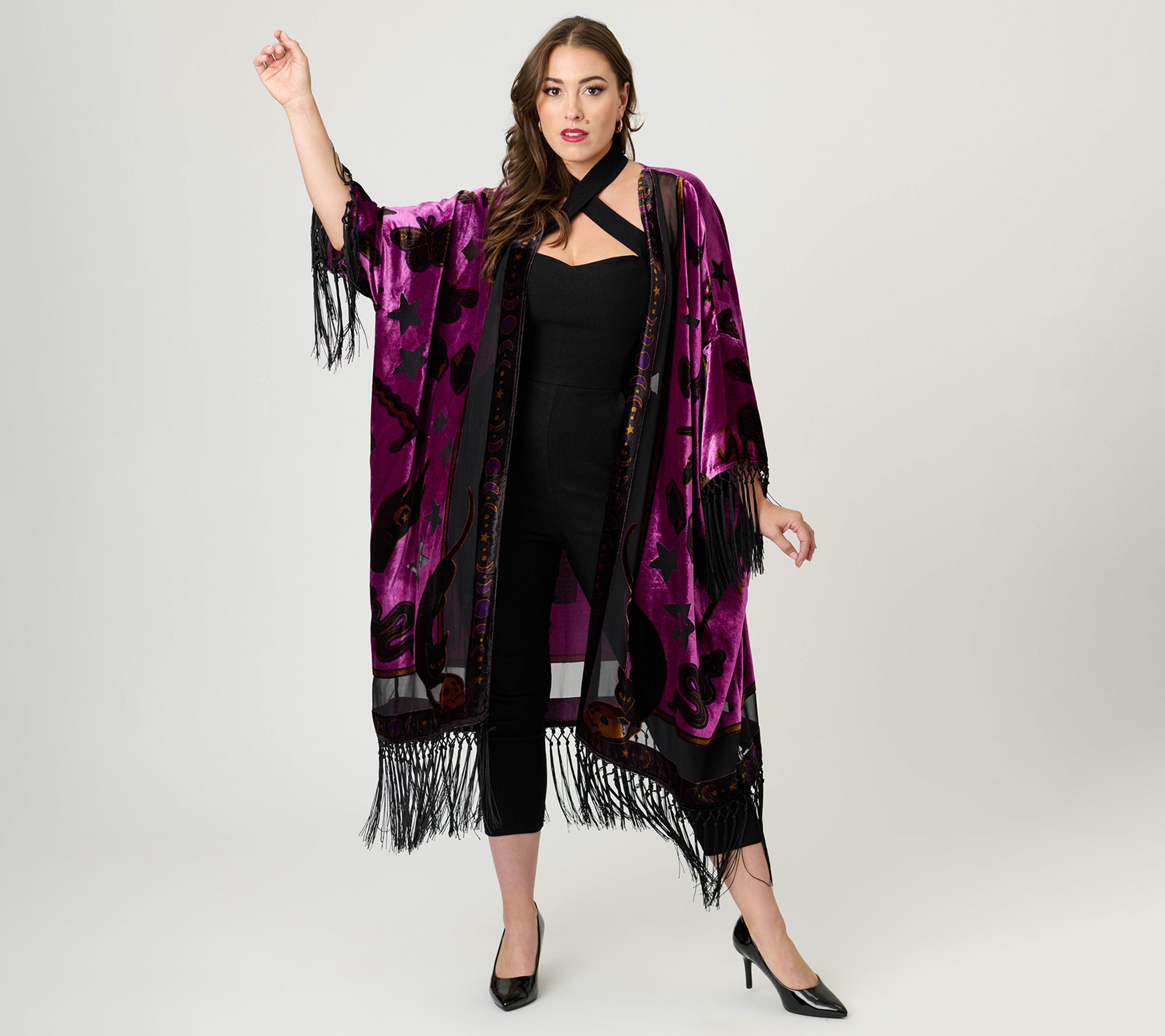 Unique Vintage 1920s Purple Velvet Burnout Mystical Icons Frin