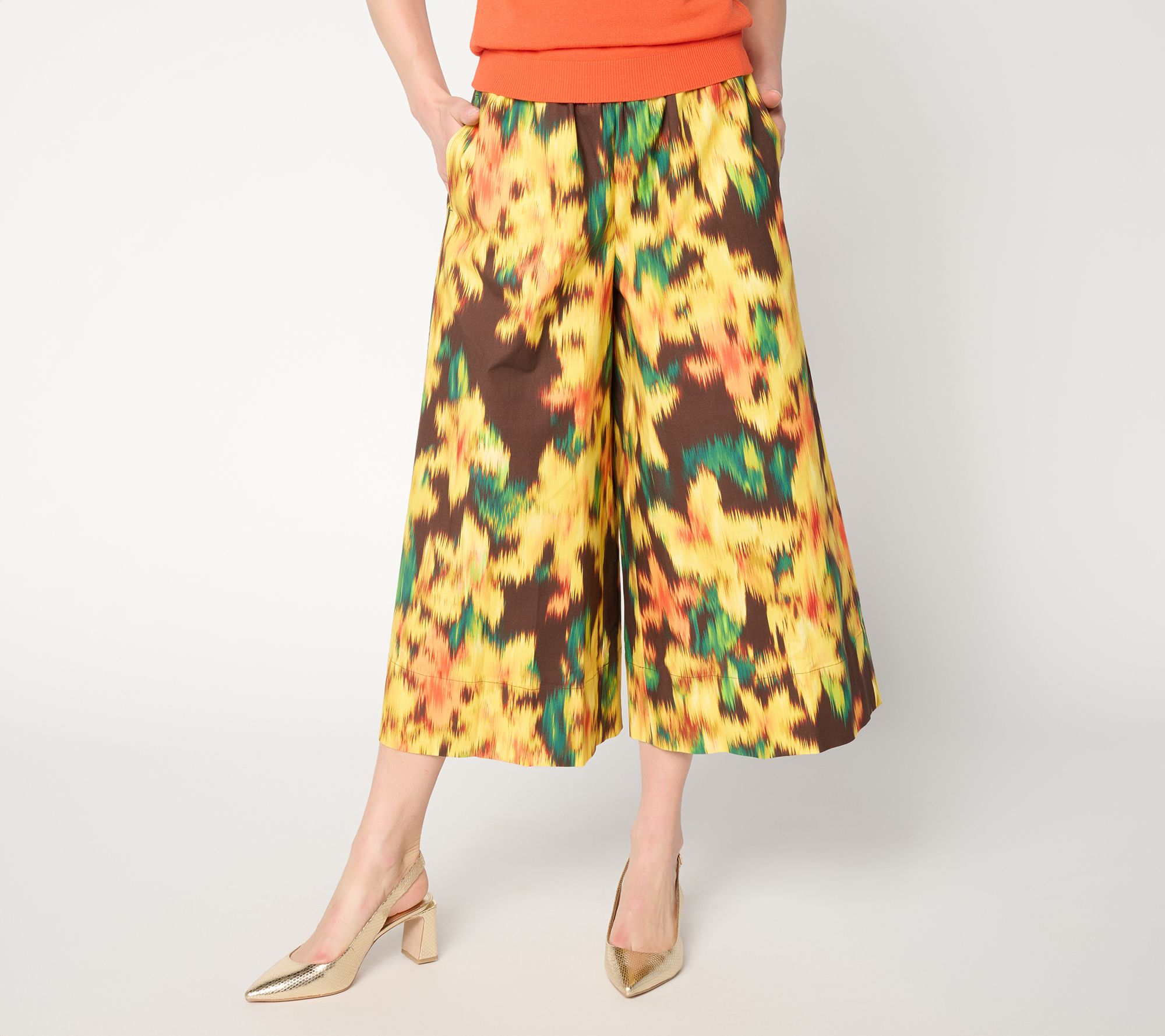 Carla Rockmore Collection Regular Pull-On Cotton Rich Wide Crop Pants