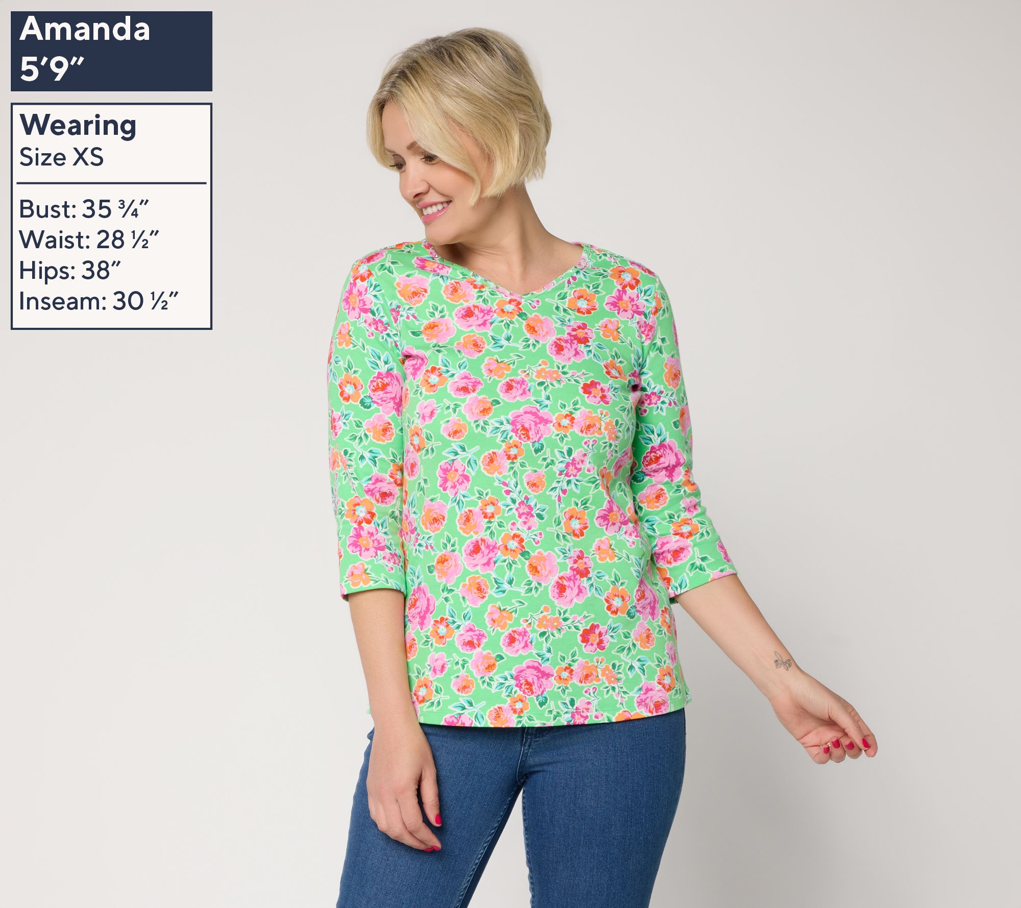 Quacker Factory Bless Your Heart Printed Floral Top - QVC.com