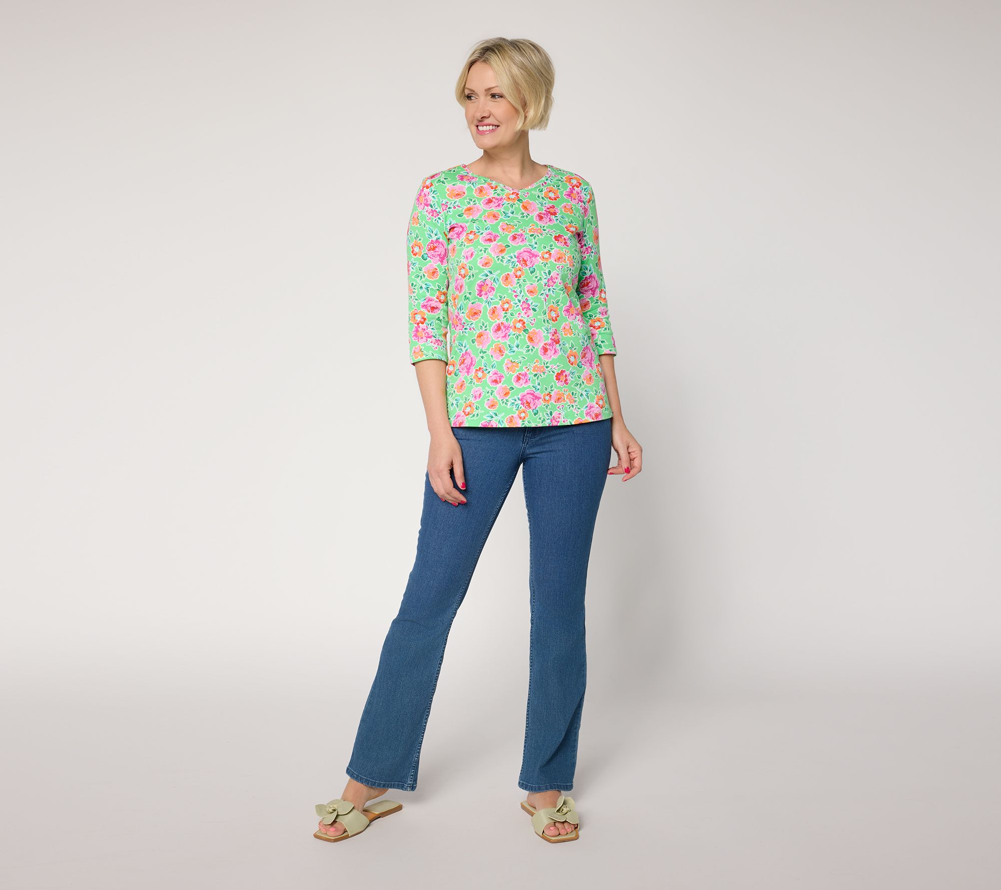 Quacker Factory Bless Your Heart Printed Floral Top - QVC.com