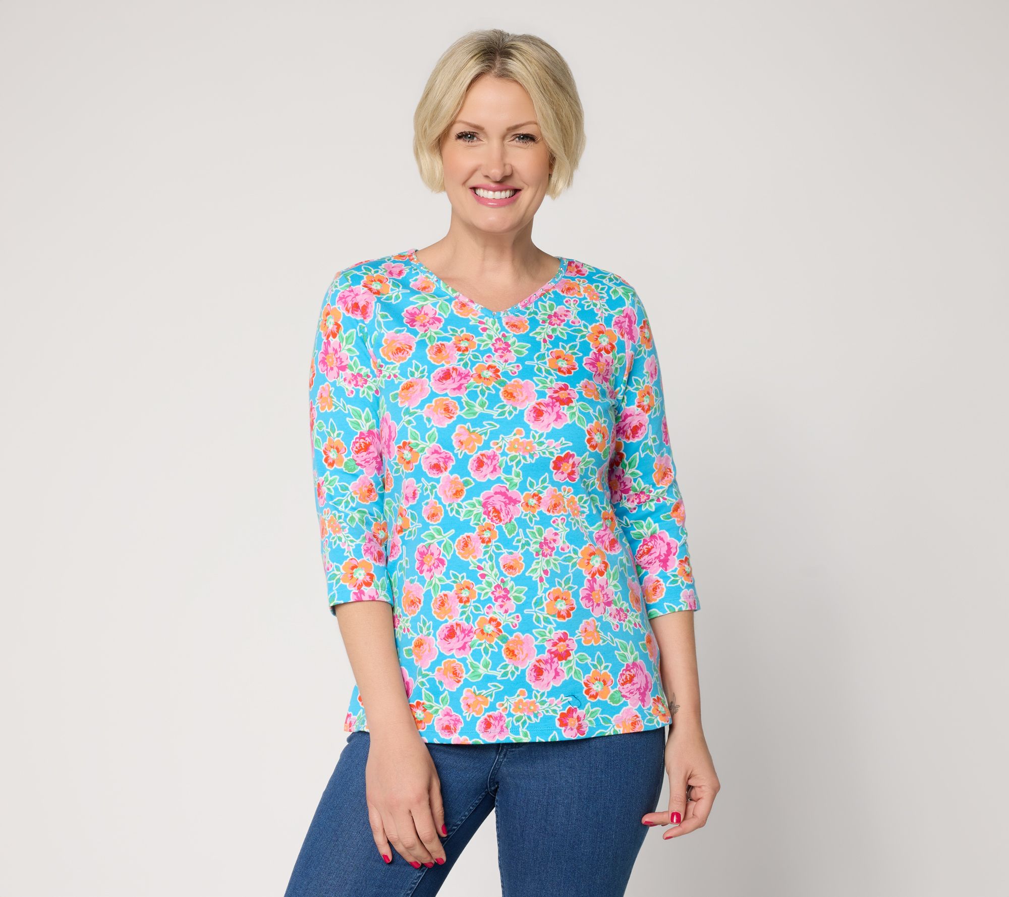 Quacker Factory Bless Your Heart Printed Floral Top