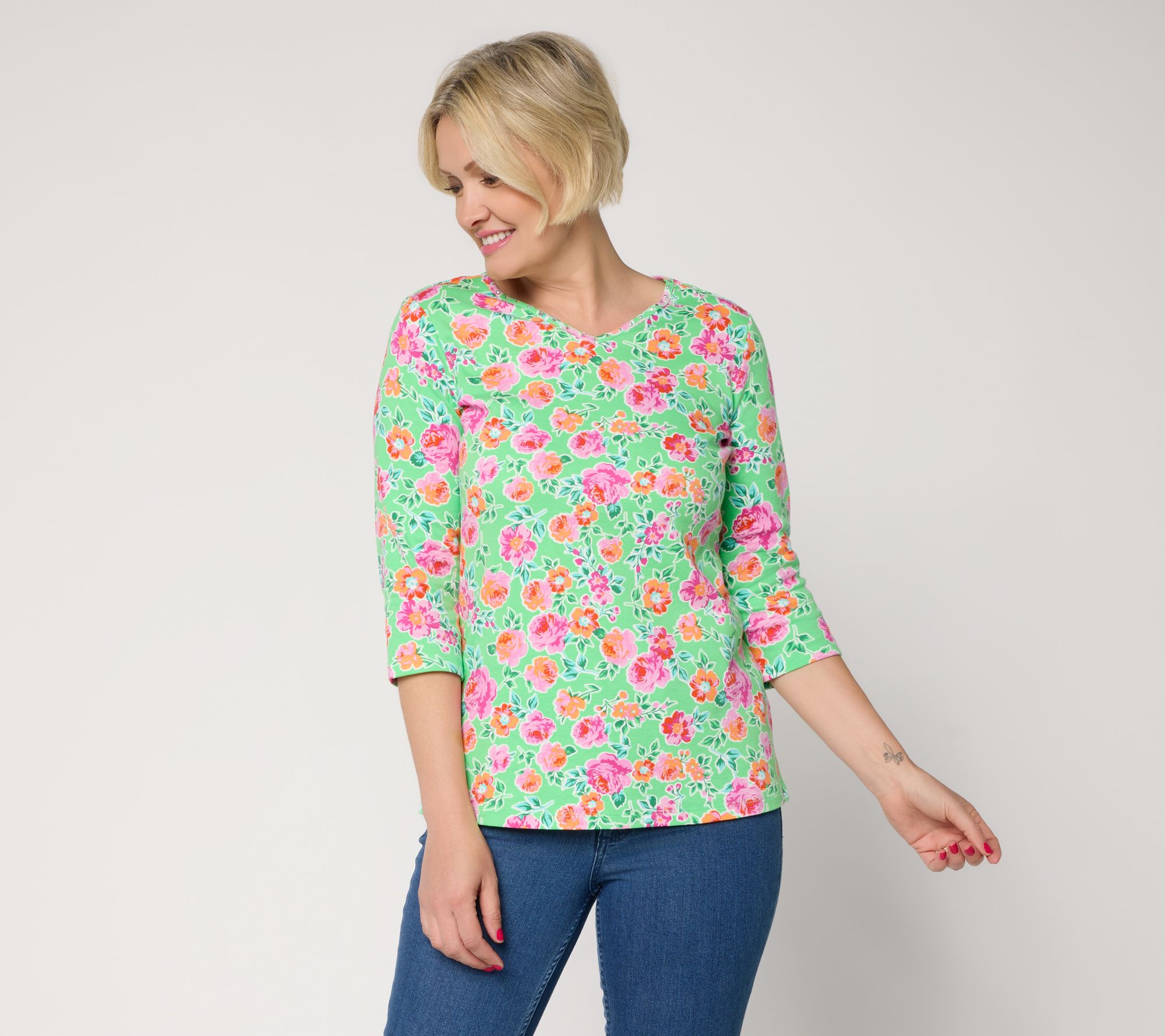 Quacker Factory Bless Your Heart Printed Floral Top