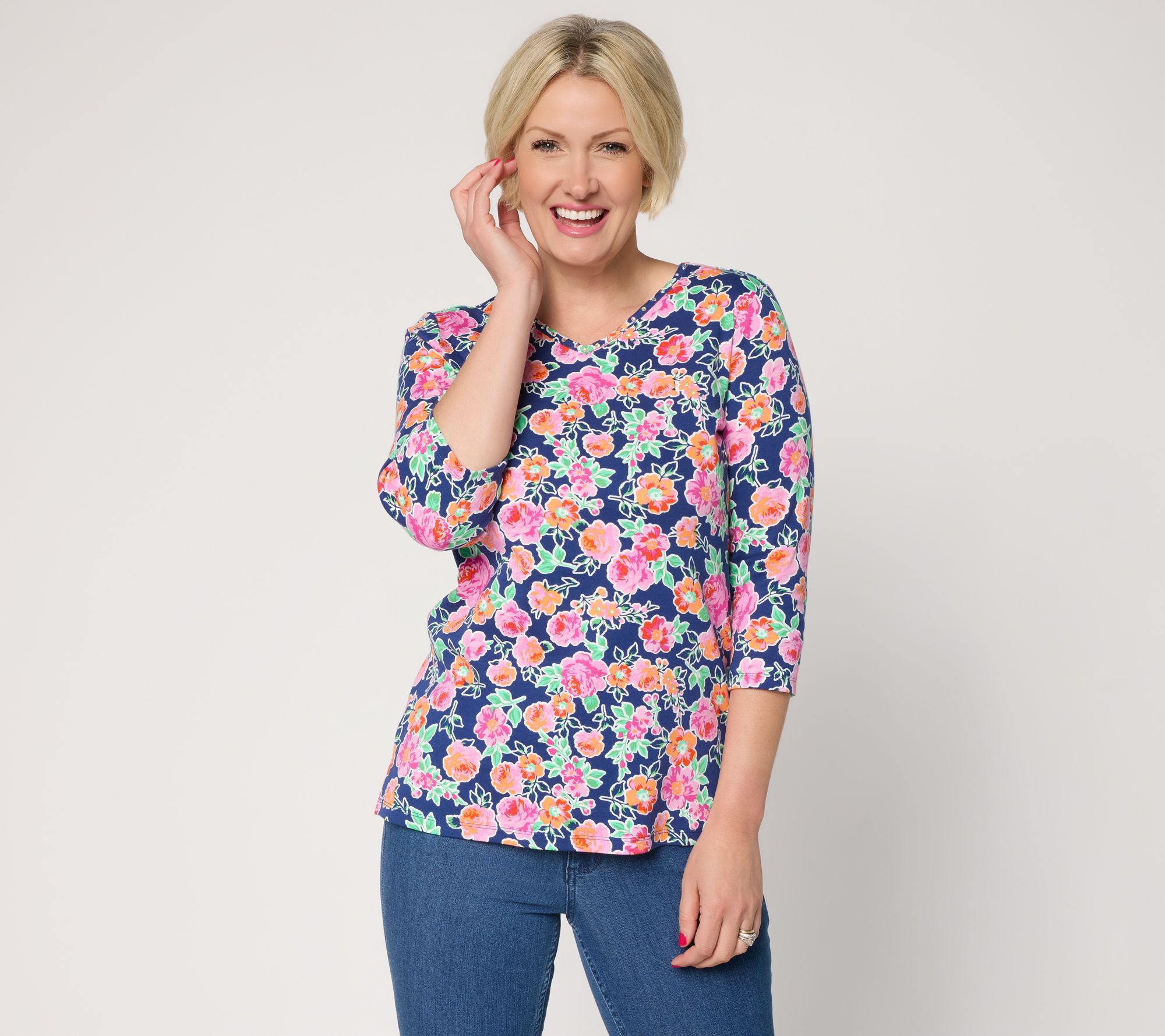 Quacker Factory Bless Your Heart Printed Floral Top