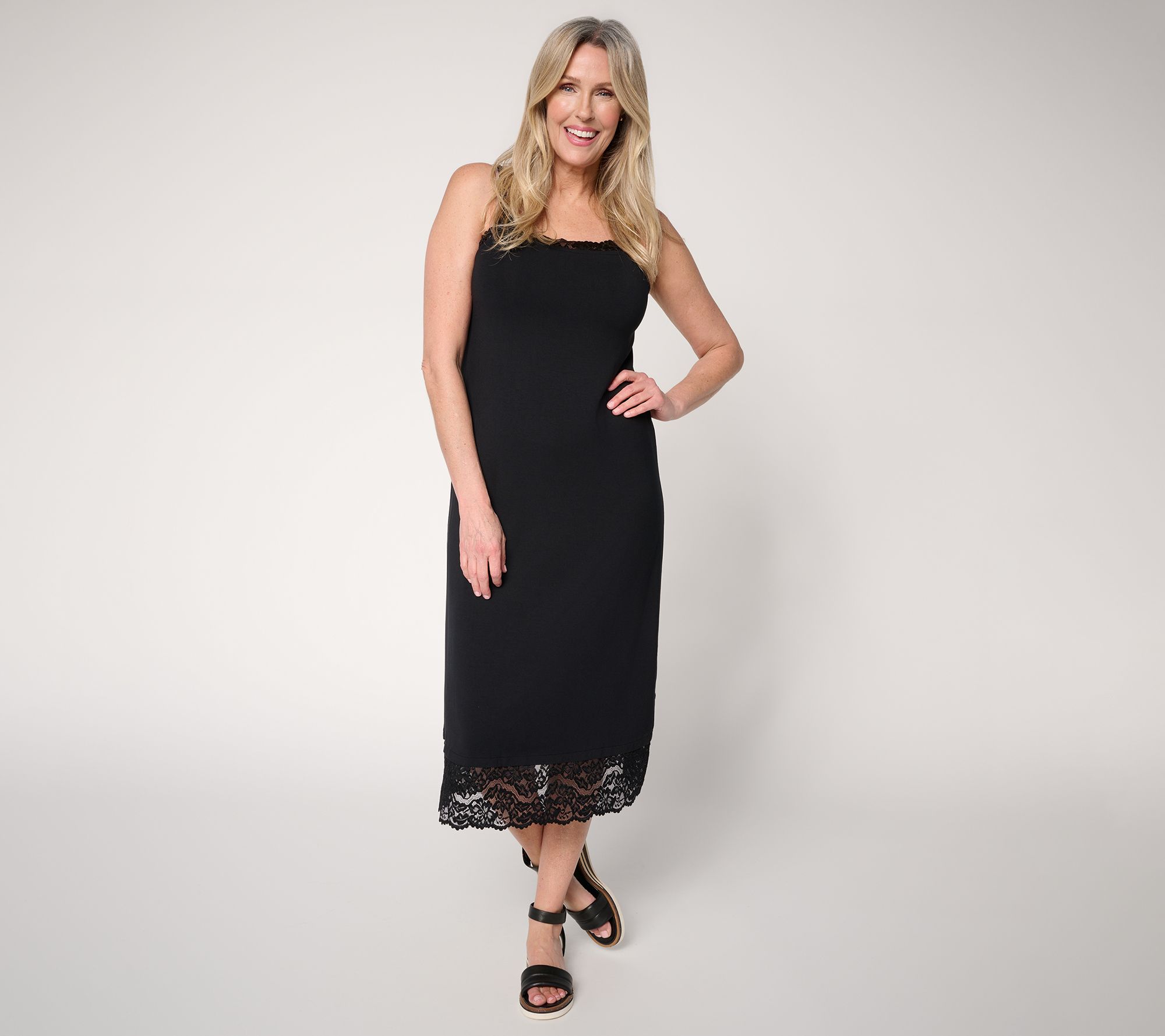 LOGO Layers by Lori Goldstein Regular Cami Dress with Lace Trim