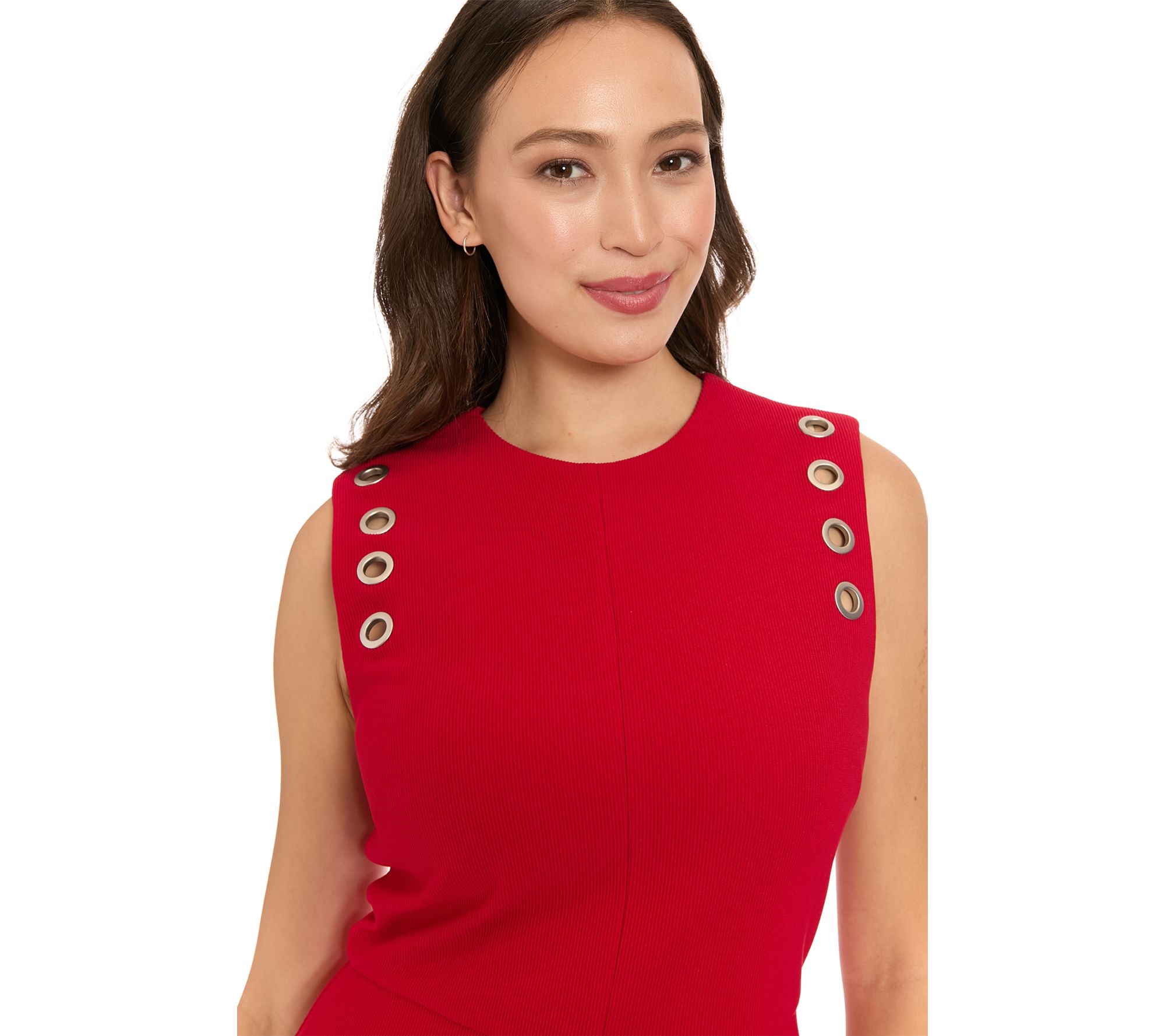 London Times Fit & Flare Midi Dress w/ Grommets