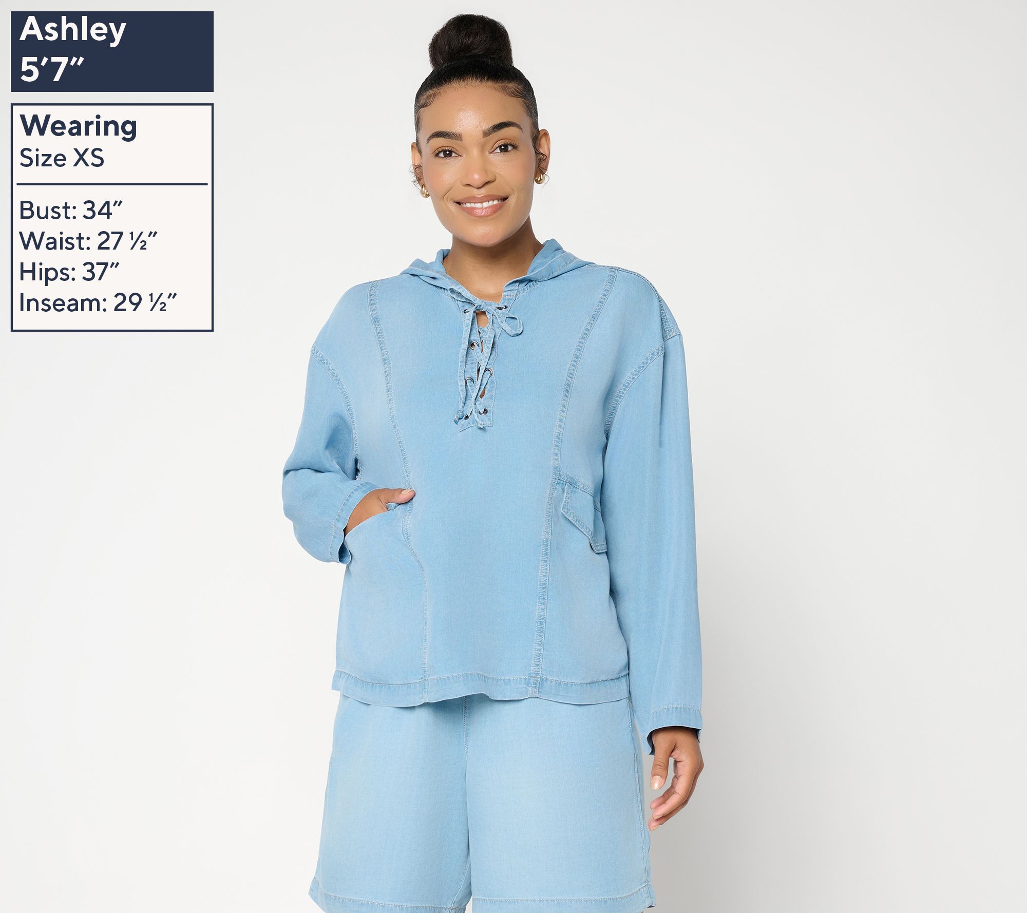 Peace Love World Denim Long Sleeve Lace Up Hoodie - QVC.com