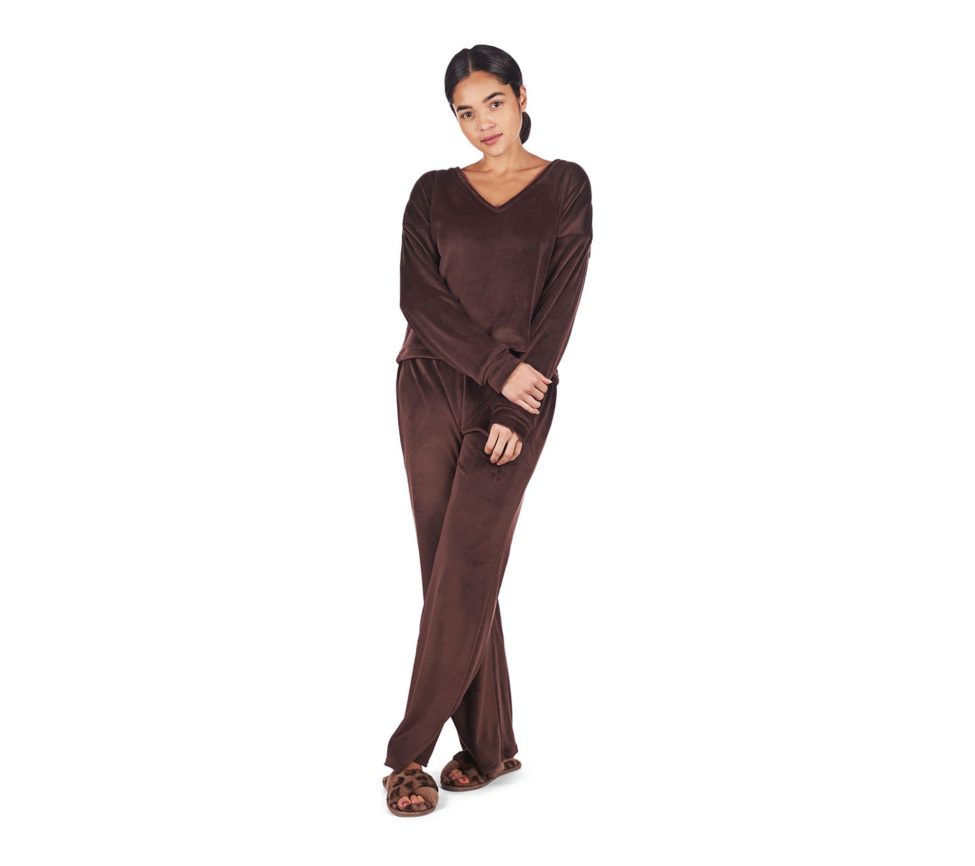 Memoi Women's Velour V-Neck Sweatshirt and Pants Set