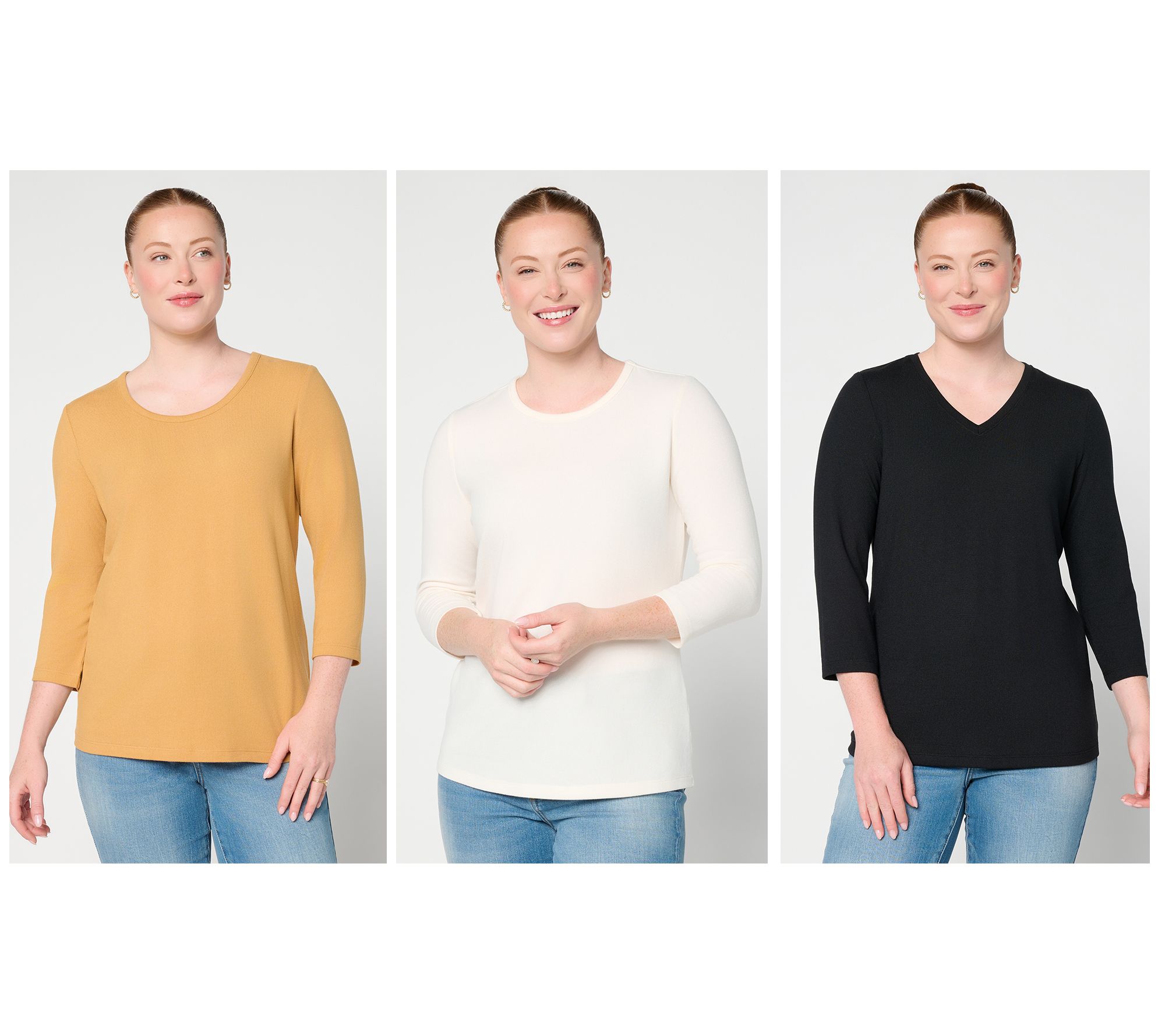 Denim & Co. Essentials Heavenly Jersey 3-Pack Variety Tops