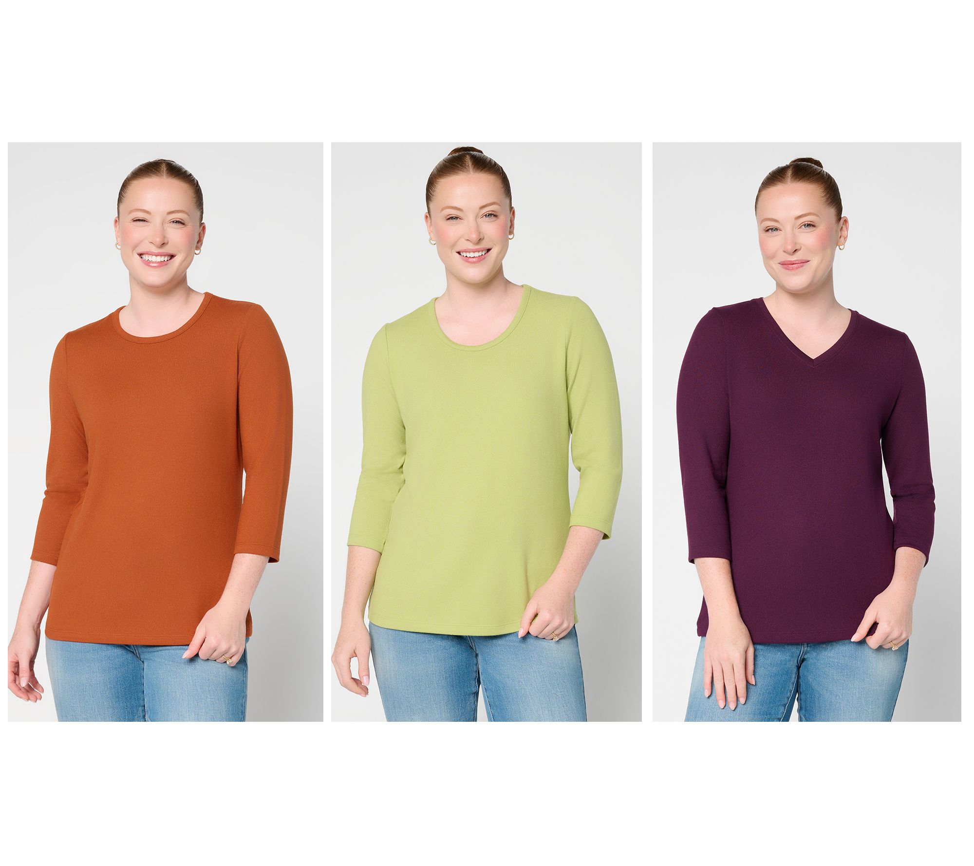 Denim & Co. Essentials Heavenly Jersey 3-Pack Variety Tops