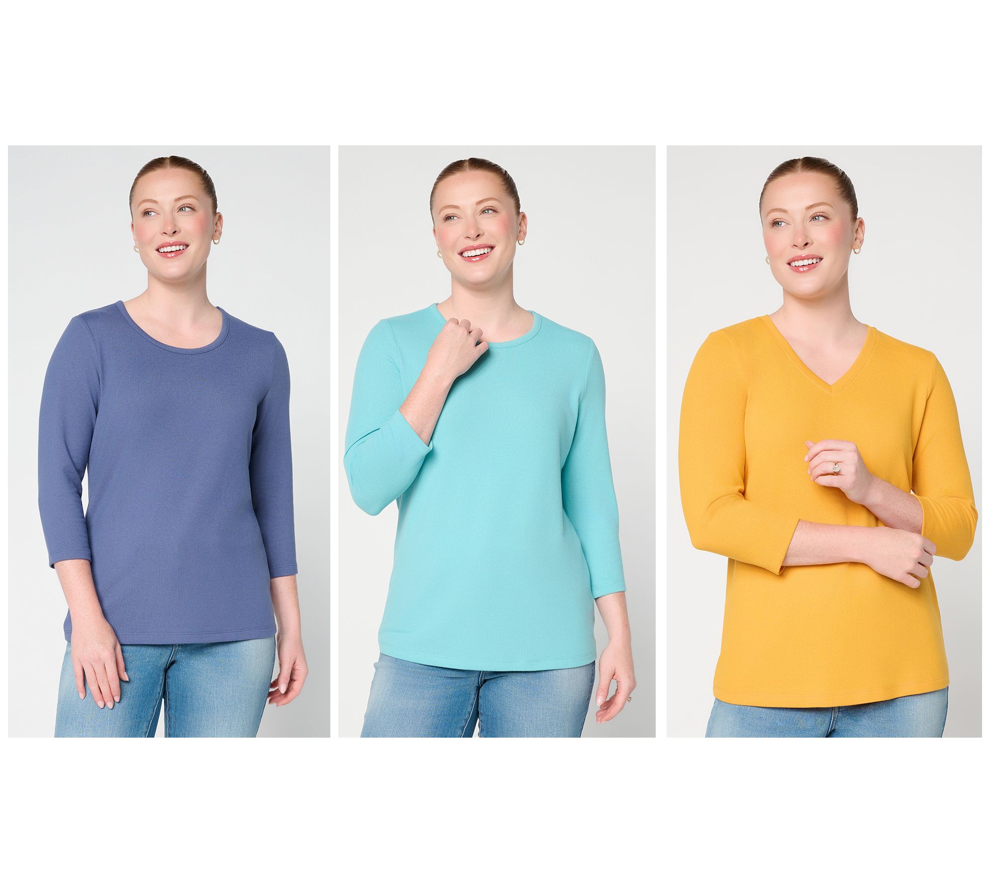Denim & Co. Essentials Heavenly Jersey 3-Pack Variety Tops