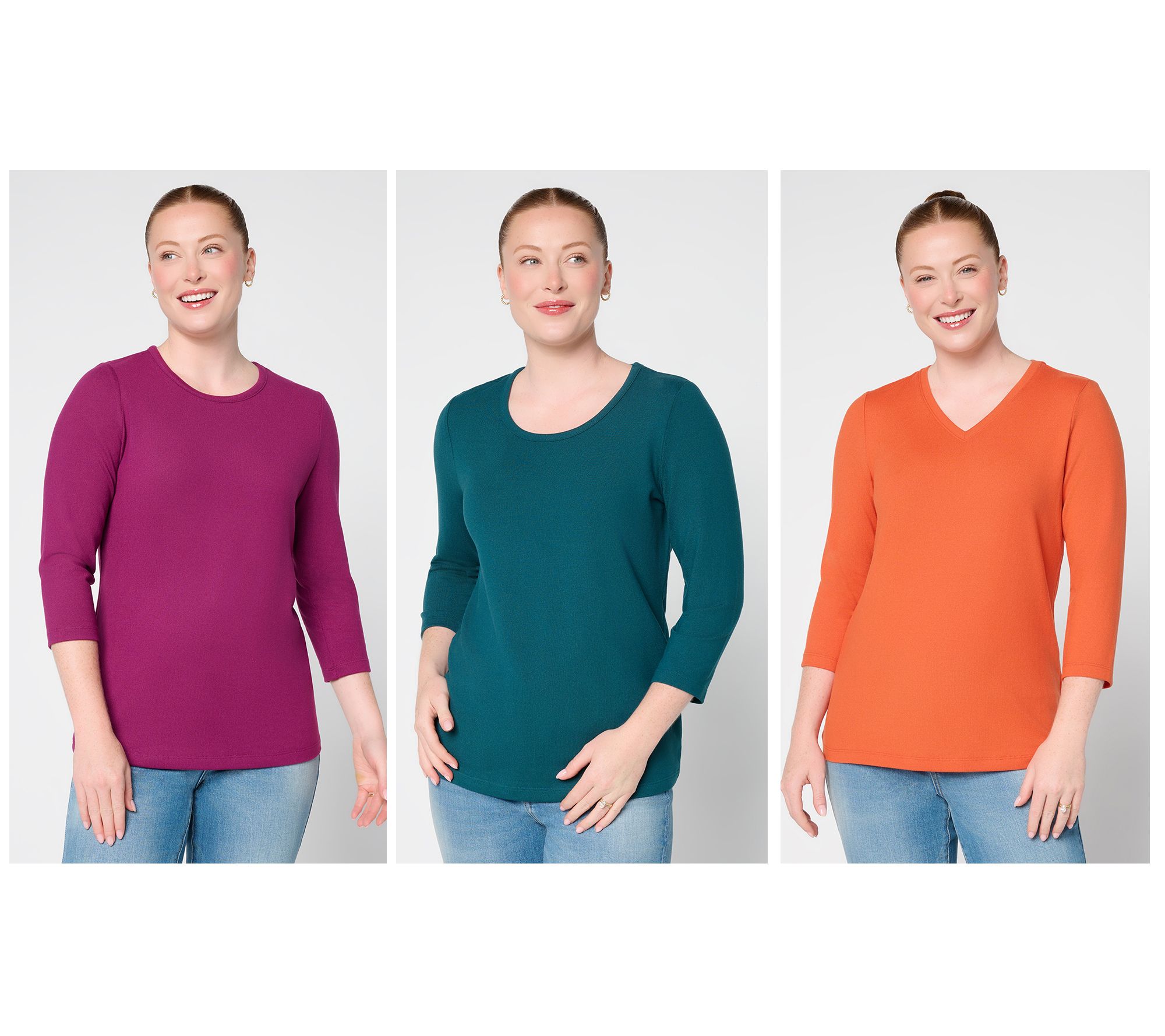 Denim & Co. Essentials Heavenly Jersey 3-Pack Variety Tops