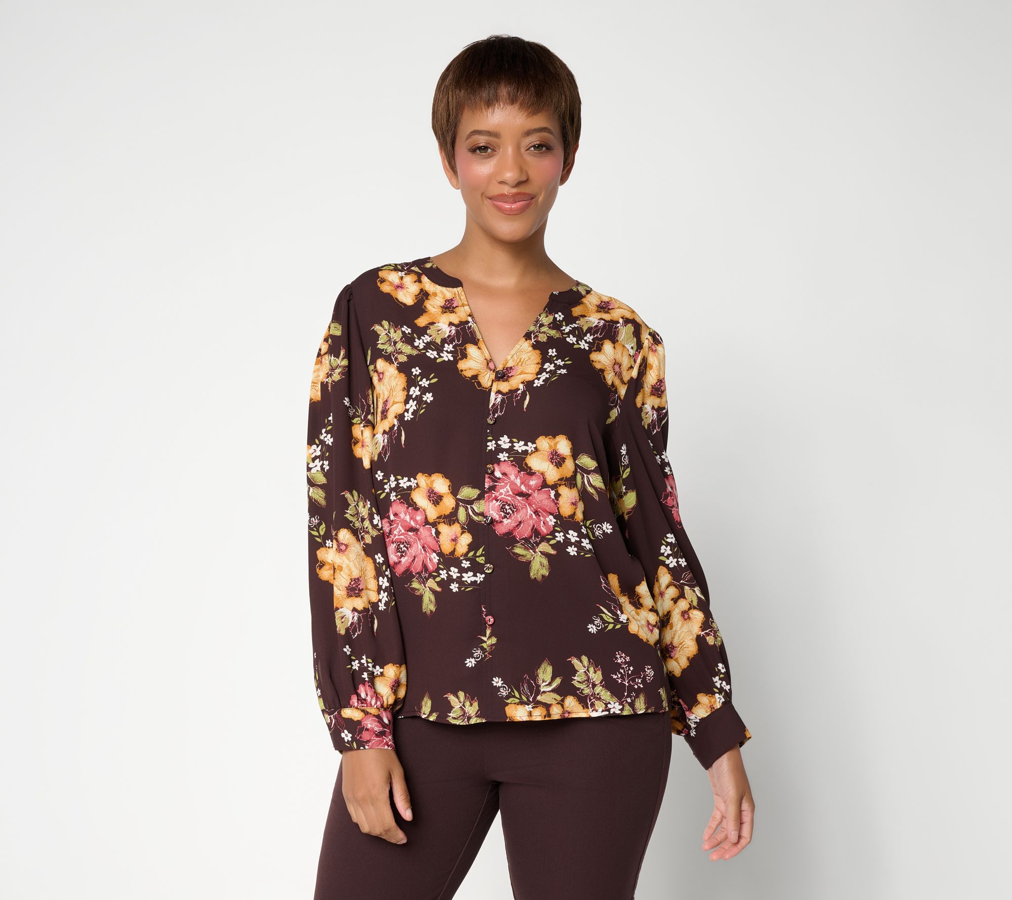 BEAUTIFUL by Lawrence Zarian Split Neck Mandarin Collar