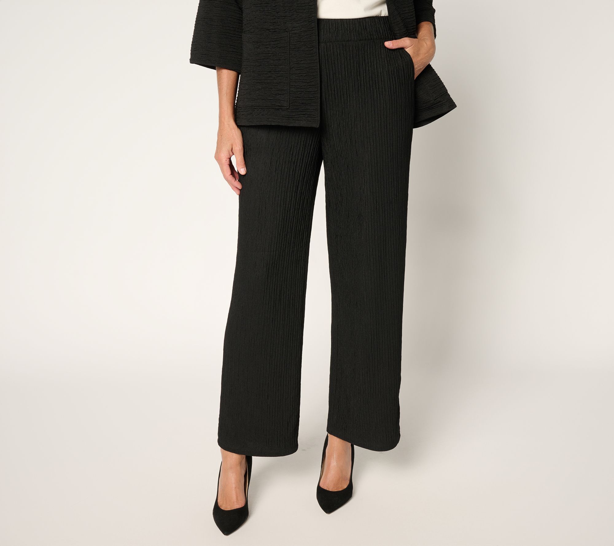 "As Is" Joan Rivers Regular Crinkle Knit Wide Leg Ankle Pants