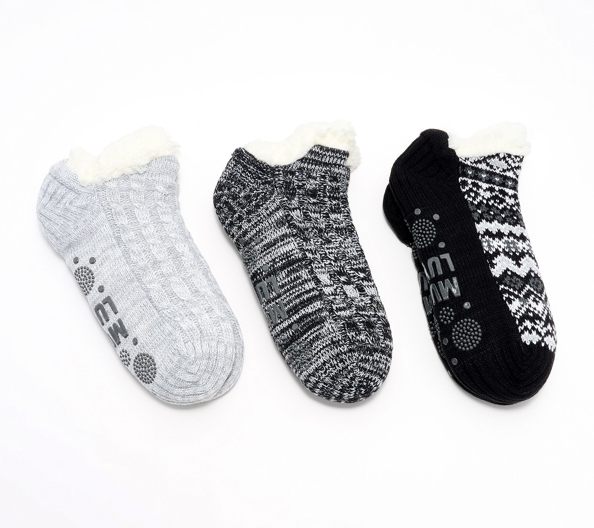 "As Is" MUK LUKS Set of 3 Aloe Infused Pieced Shortie Cabin Socks