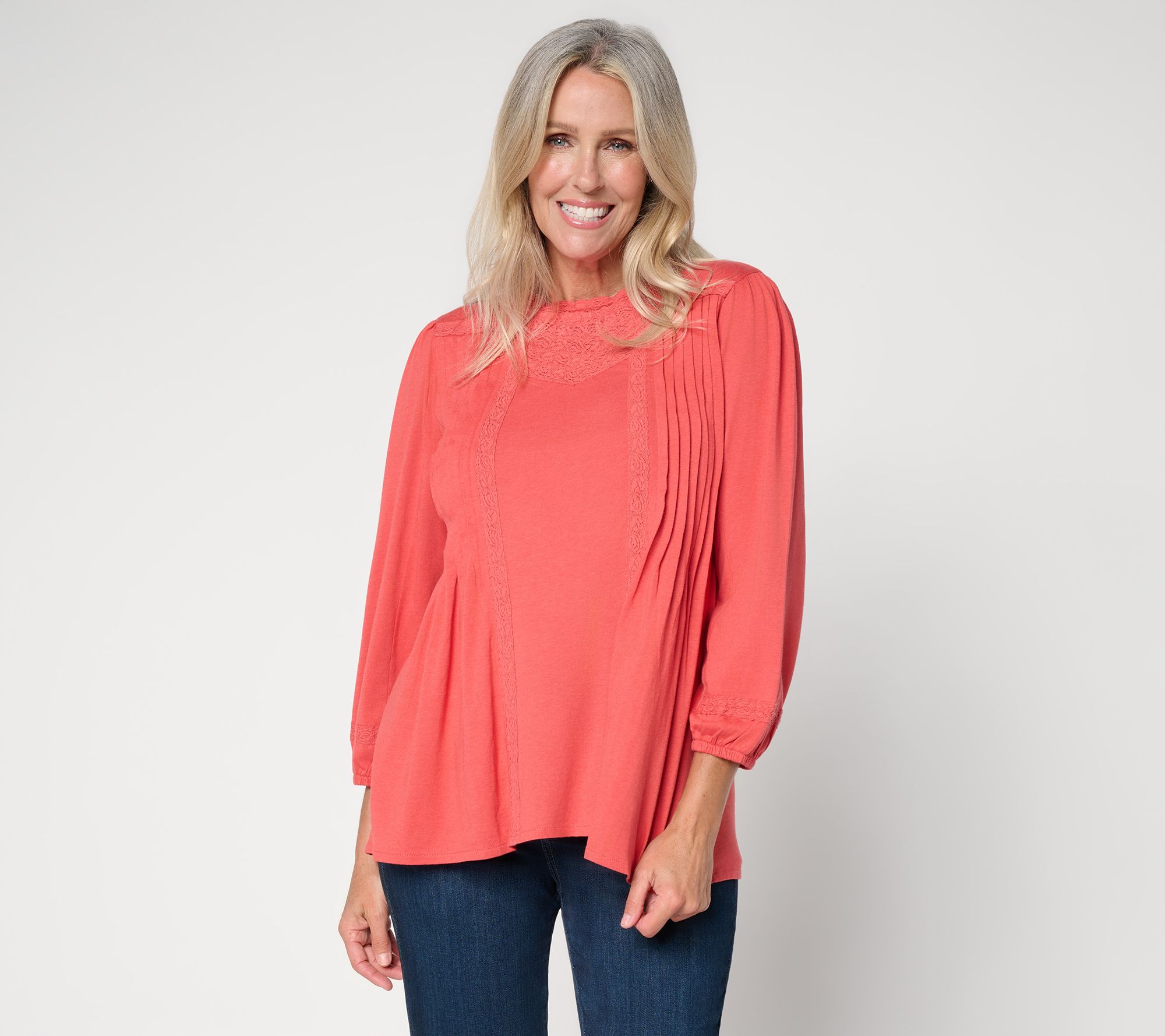  LOGO Lavish by Lori Goldstein 3/4 Sleeve Lace Knit Top