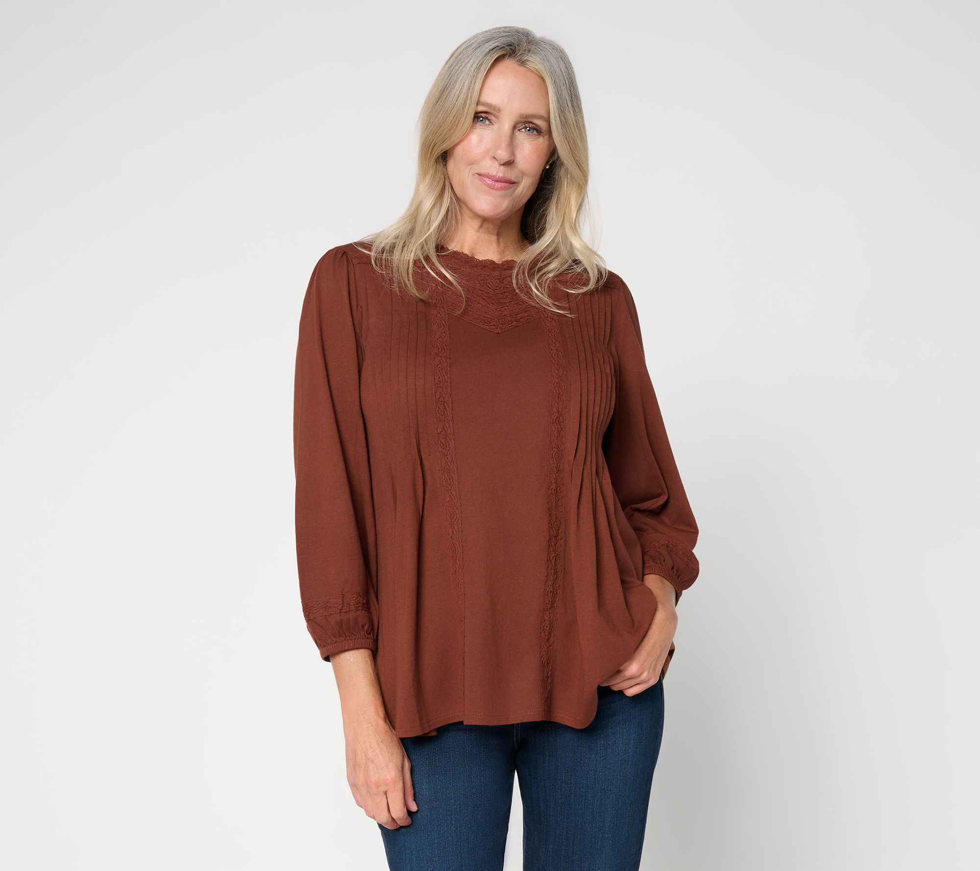 LOGO Lavish by Lori Goldstein 3/4 Sleeve Lace Knit Top