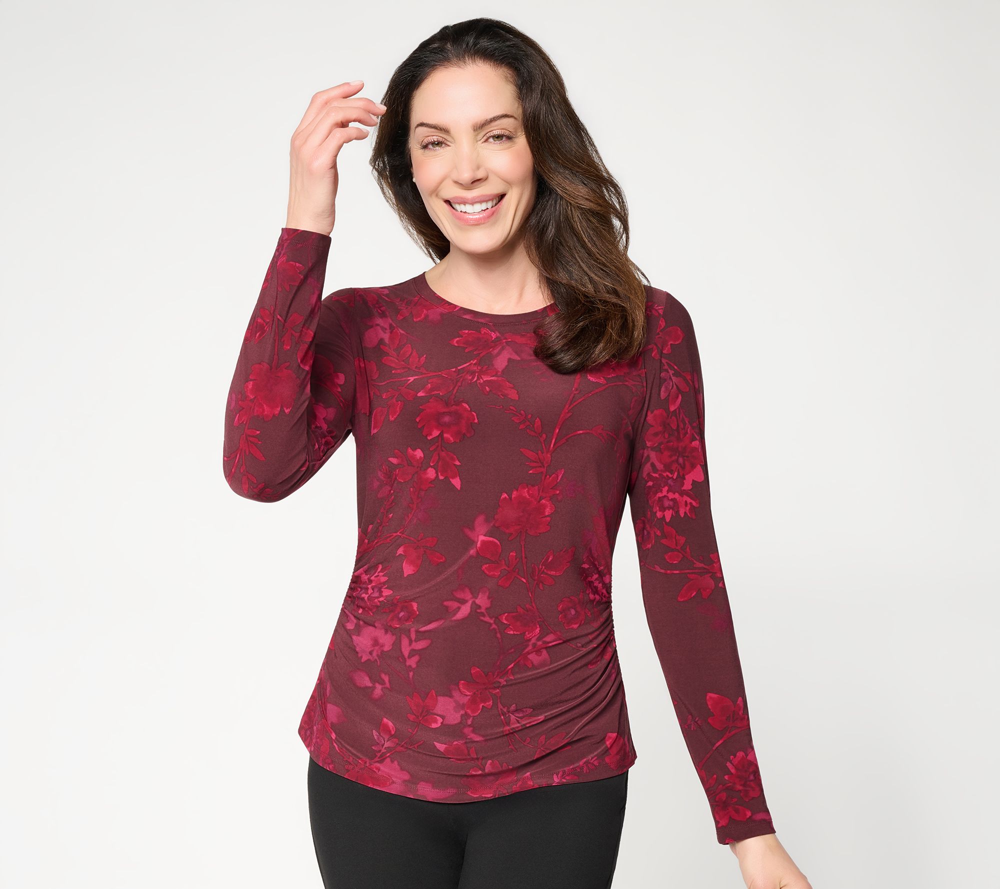 Dennis Basso Printed Italia Knit Crew Neck Long Sleeve Top