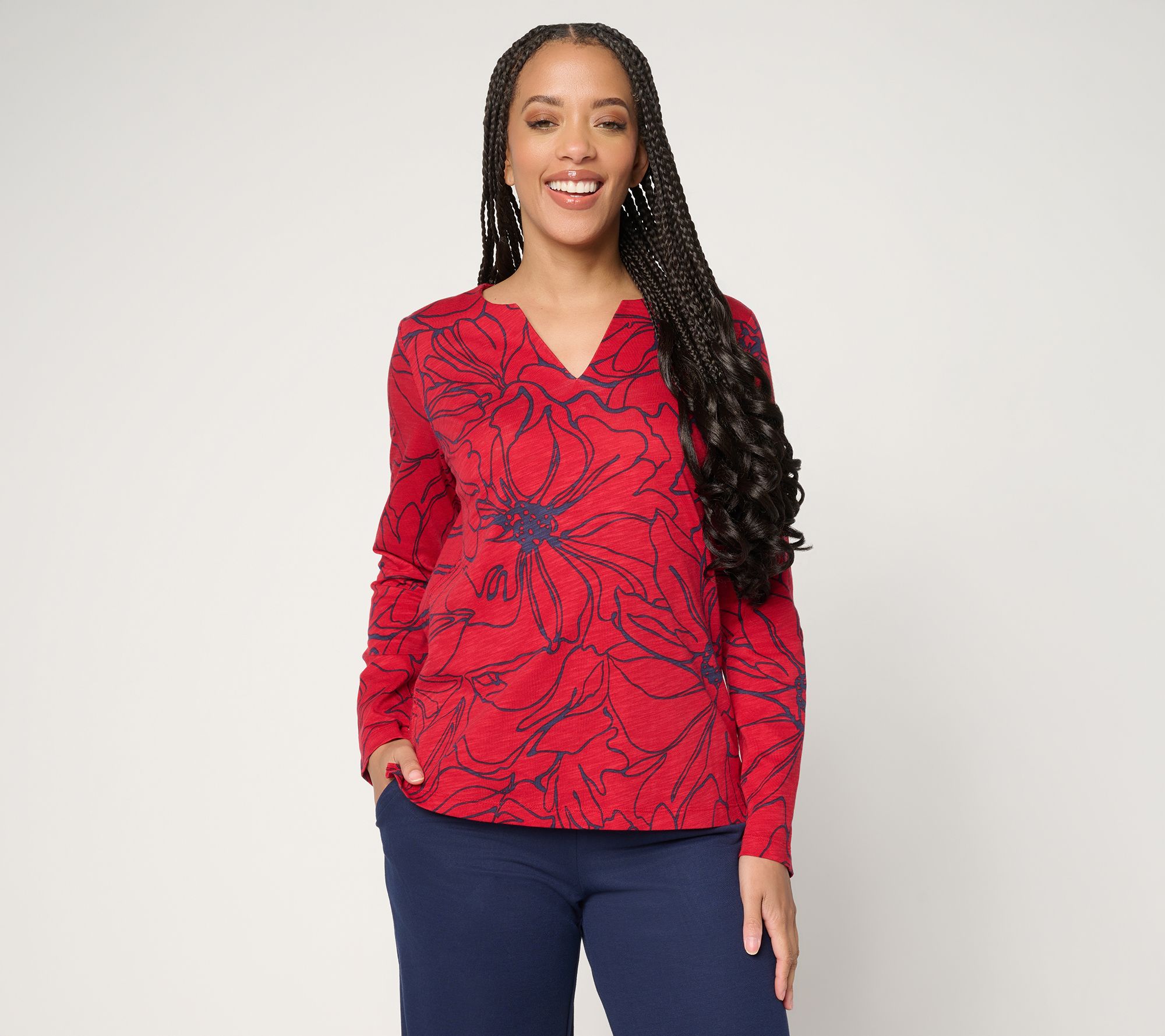 "As Is" Belle by Kim Gravel Slub Knit Botanica Floral Top