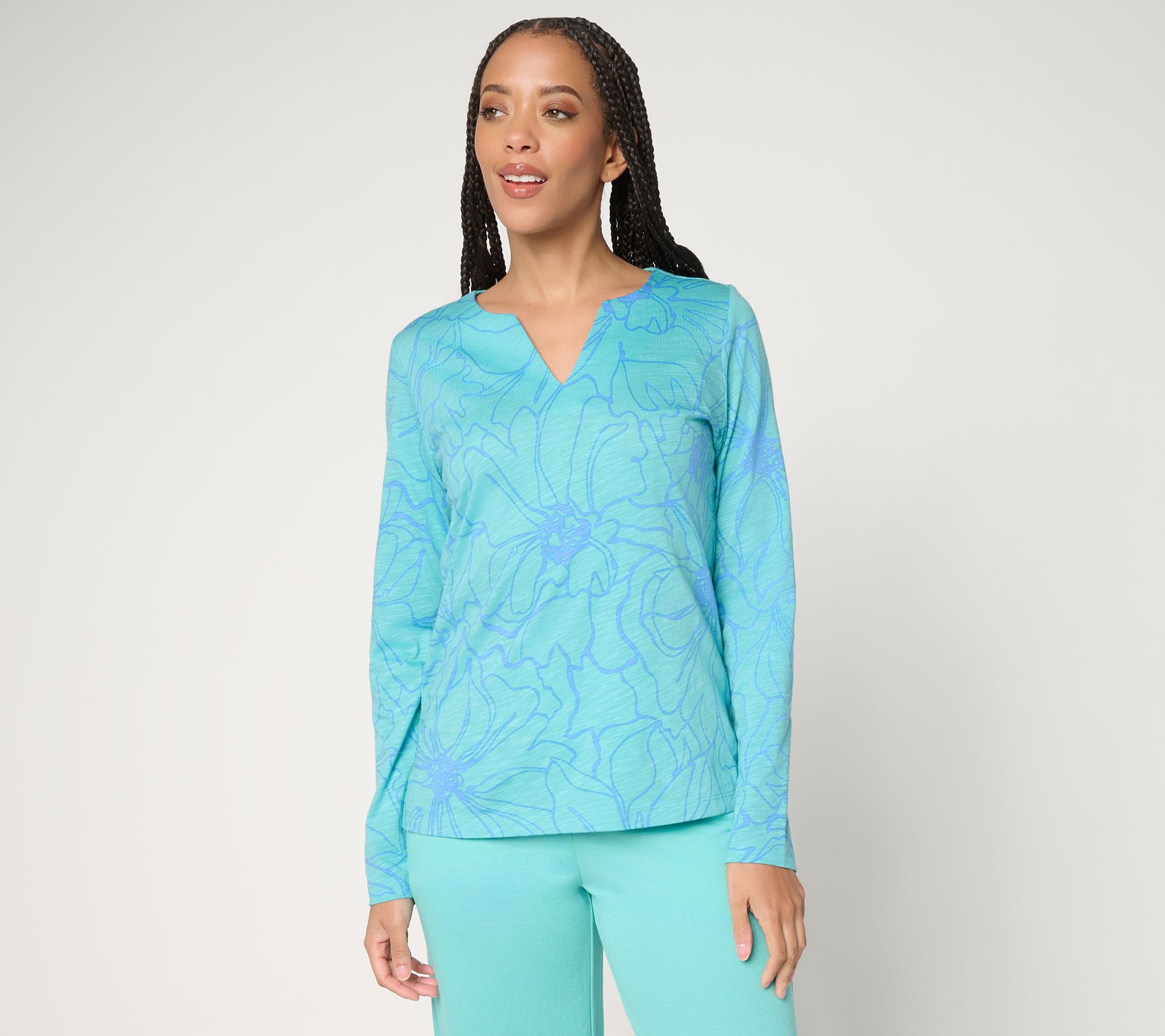 "As Is" Belle by Kim Gravel Slub Knit Botanica Floral Top