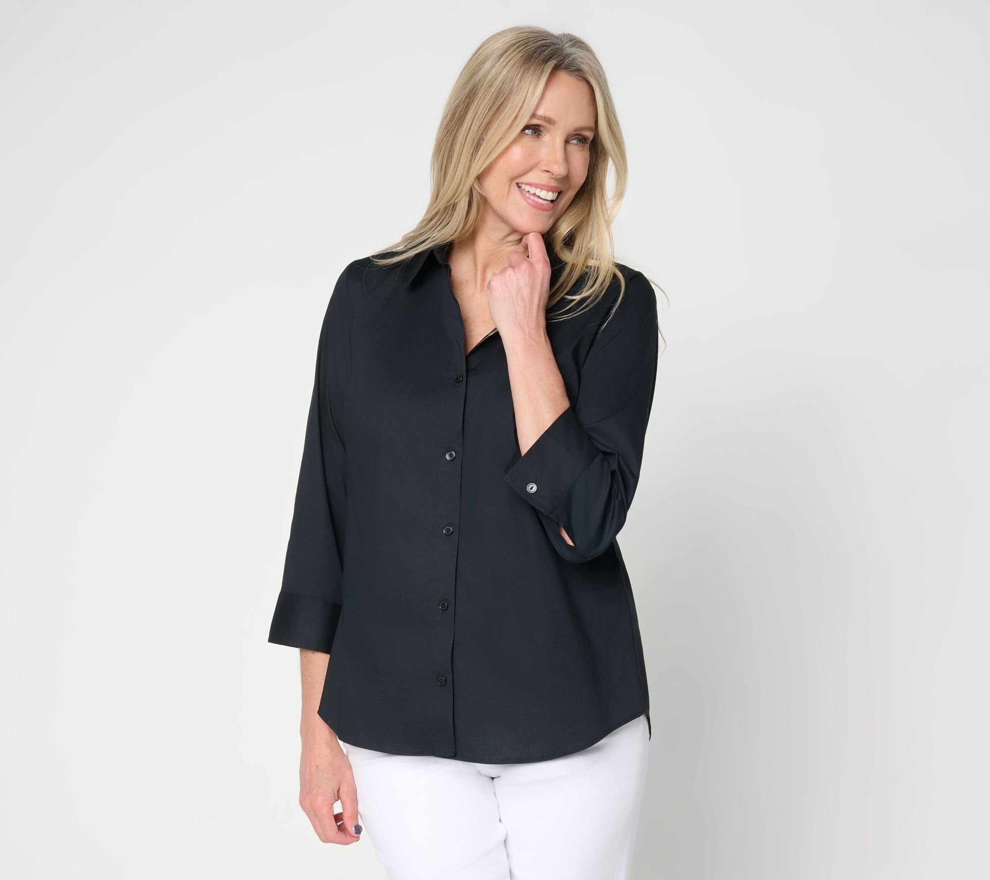 "As Is" Joan Rivers Peek-A- Boo Stripe or Solid Button Front Shirt