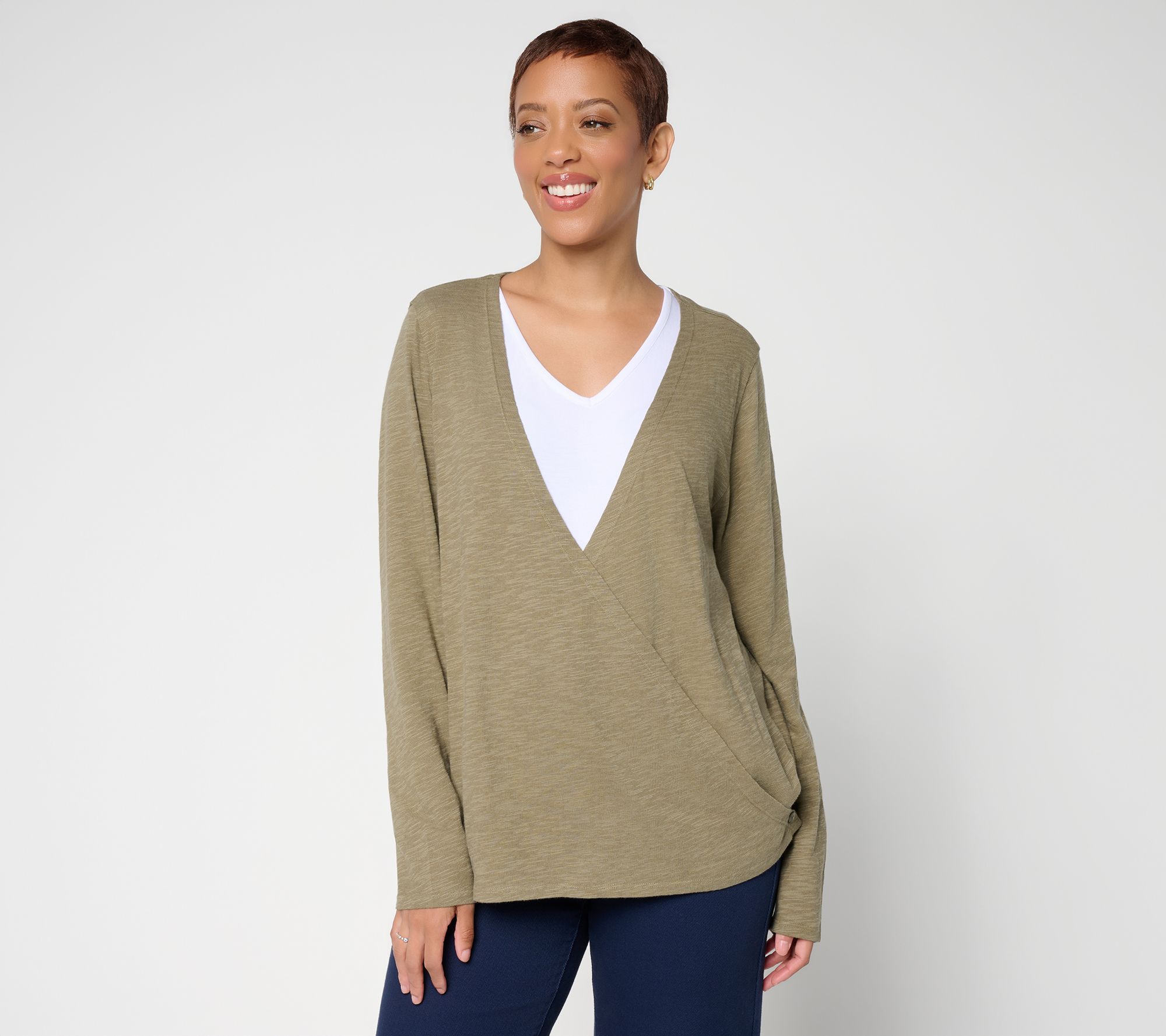 "As Is" Denim & Co. Essentials Cotton Slub 4-in-1 Open Front Cardigan