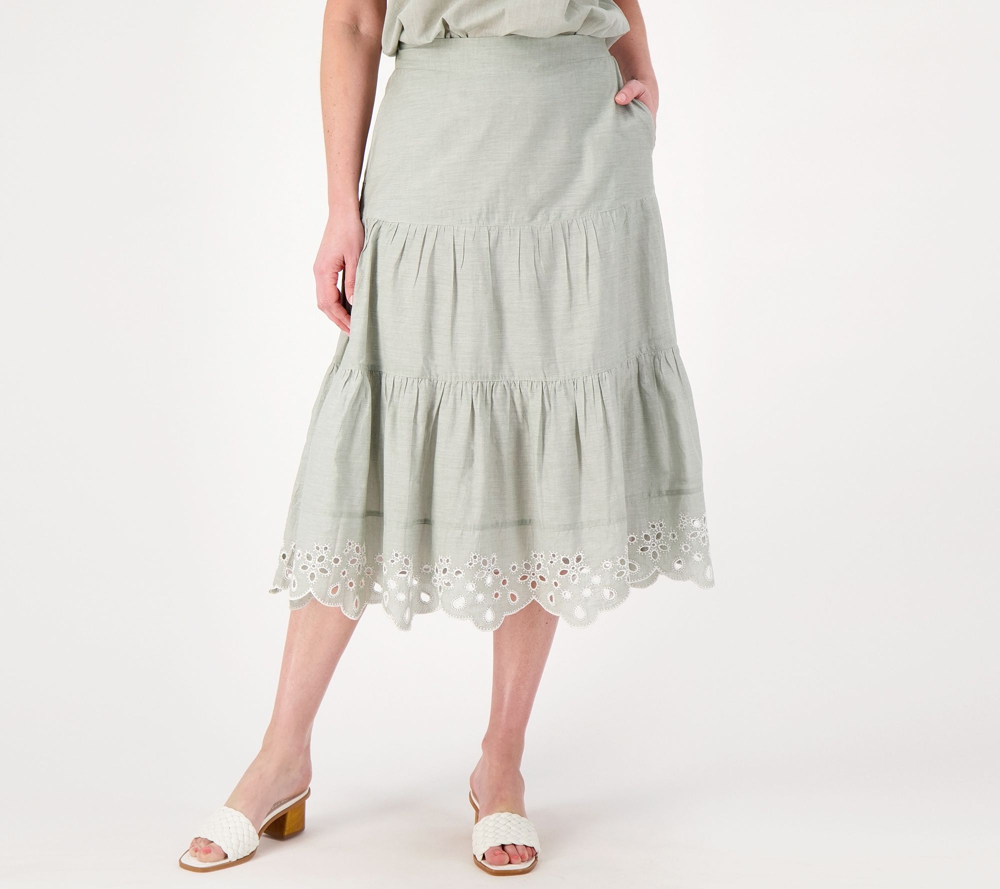 Isaac Mizrahi Live! Cotton Lawn Skirt with Embroidered Hem