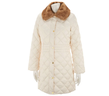 Liz Claiborne New York Quilted Puffer Coat w/ Faux Fur Collar - Page 1 ...