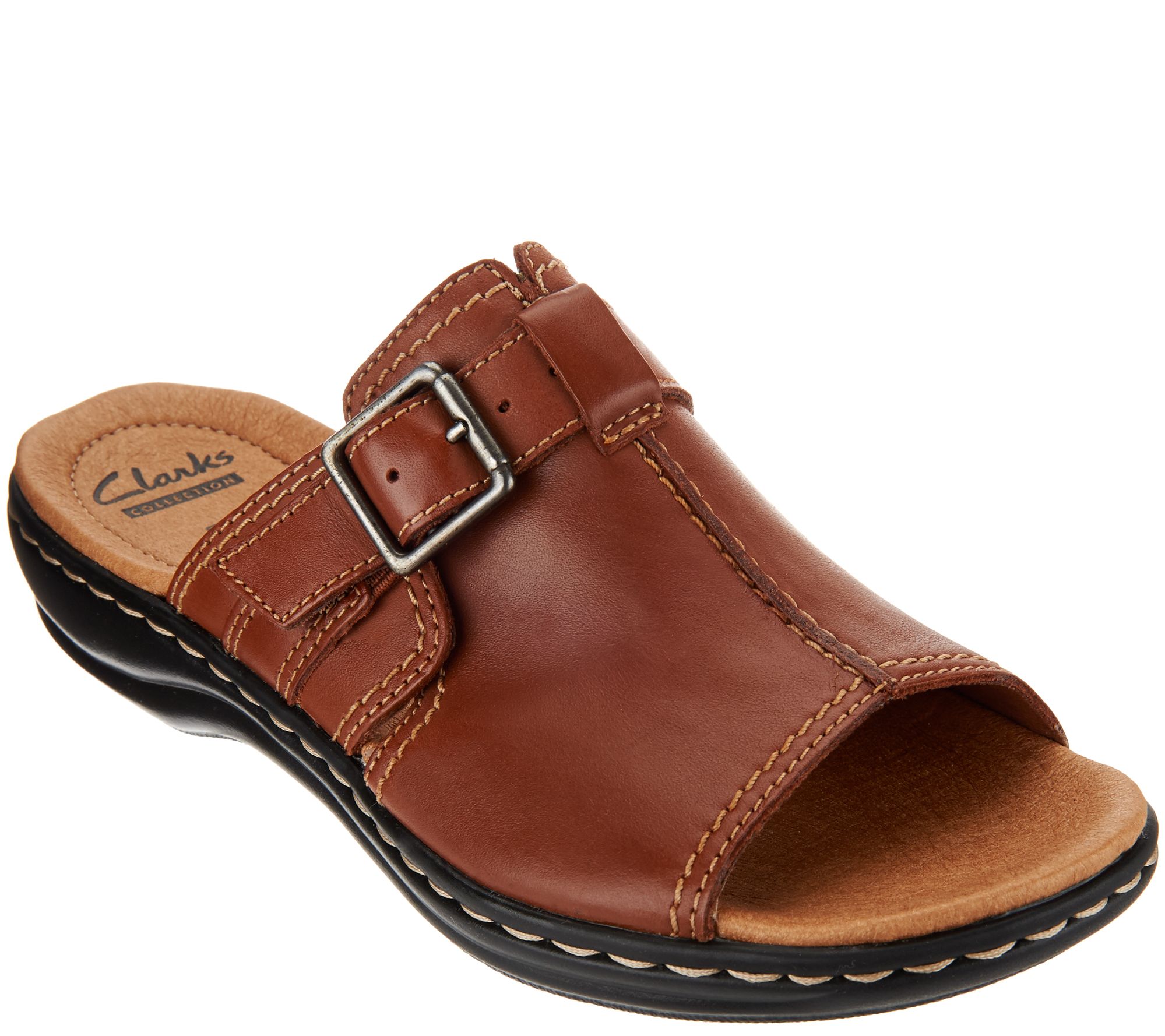 Clarks Leather Slip-on Sandals with Buckle Detail - Leisa Gianna - Page ...