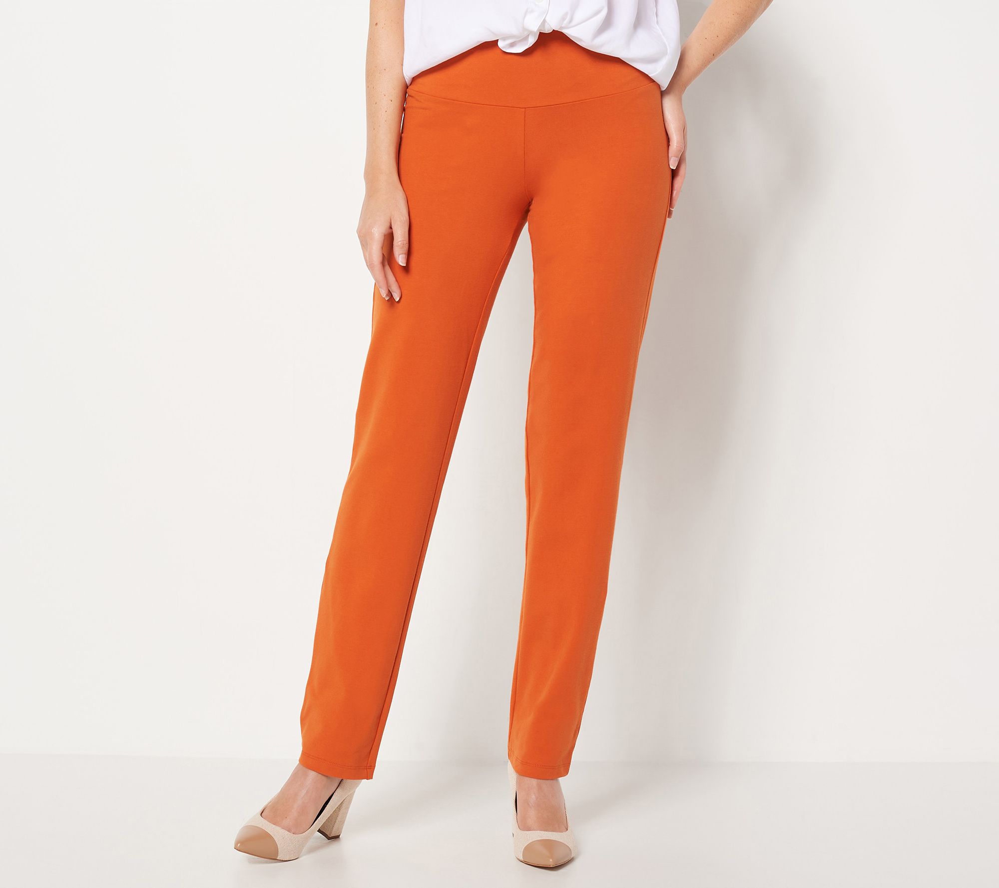 JM Collection Women's Studded Pull-On Tummy Control Pants Regular And Short  Lengths Orange Size Small