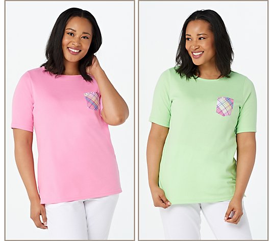 Quacker Factory Set of 2 Elbow Sleeve Pattern Pocket T-Shirts
