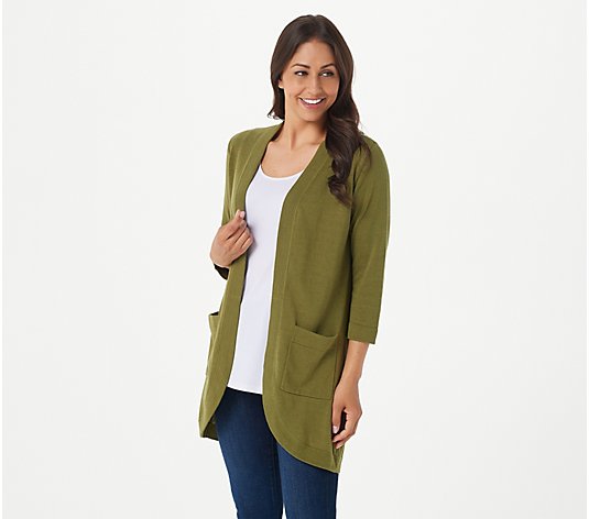 Isaac Mizrahi Live! Curved Open Front Cardigan with Pockets
