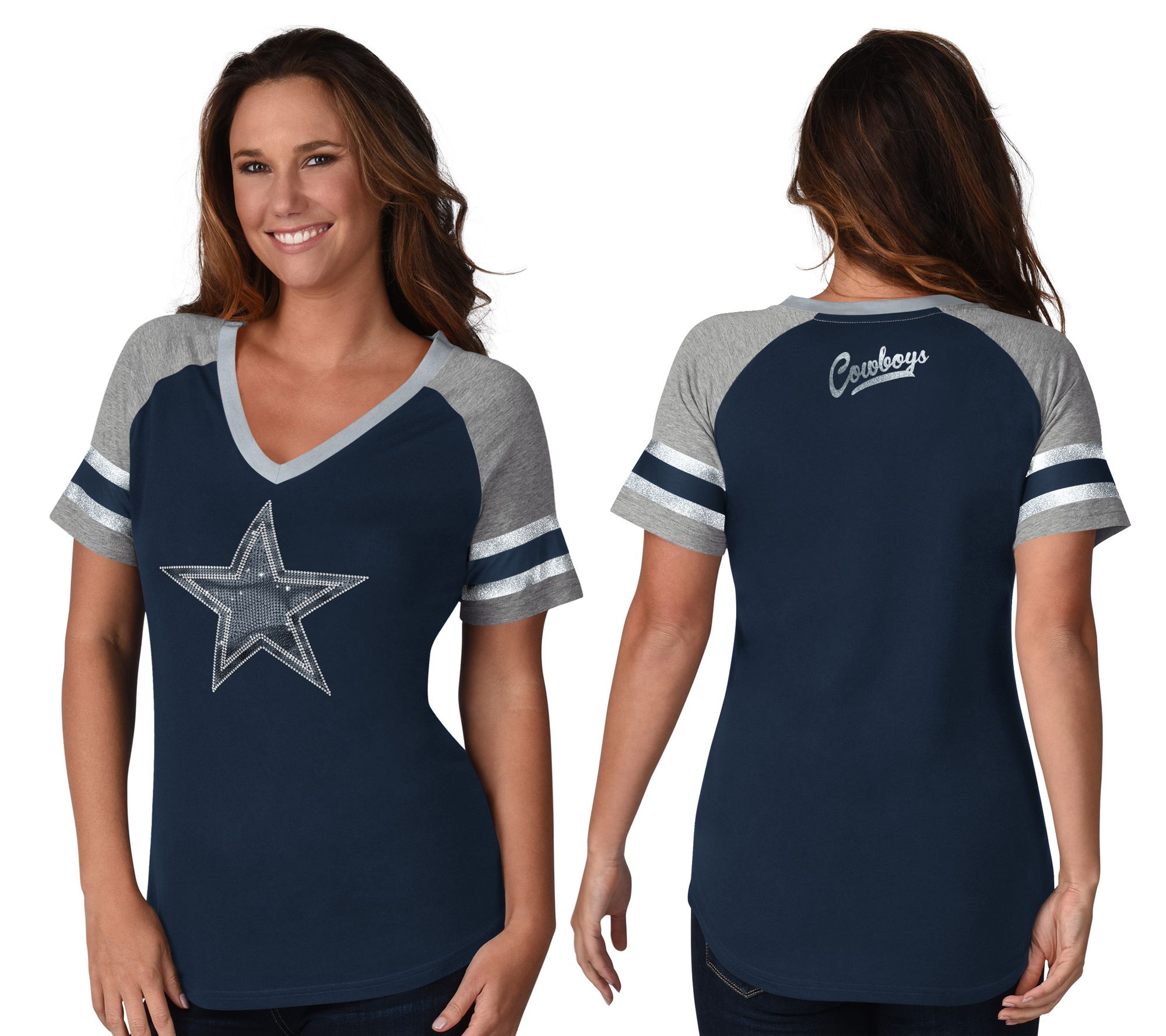 NFL Dallas Ladies' V-Neck Bling Tee