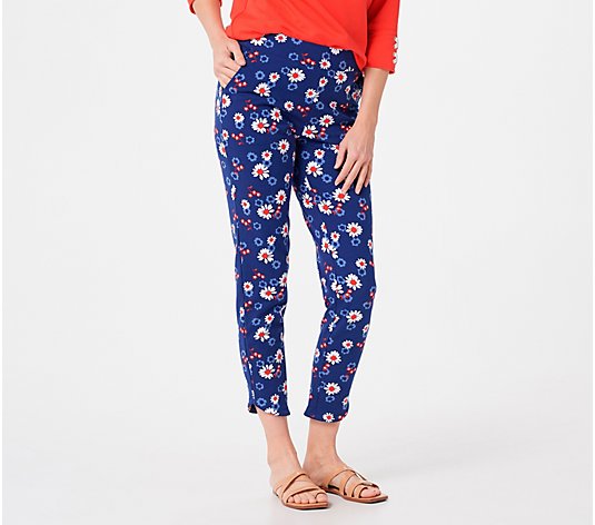 Denim & Co. Active Printed French Terry Ankle Pants with Pockets