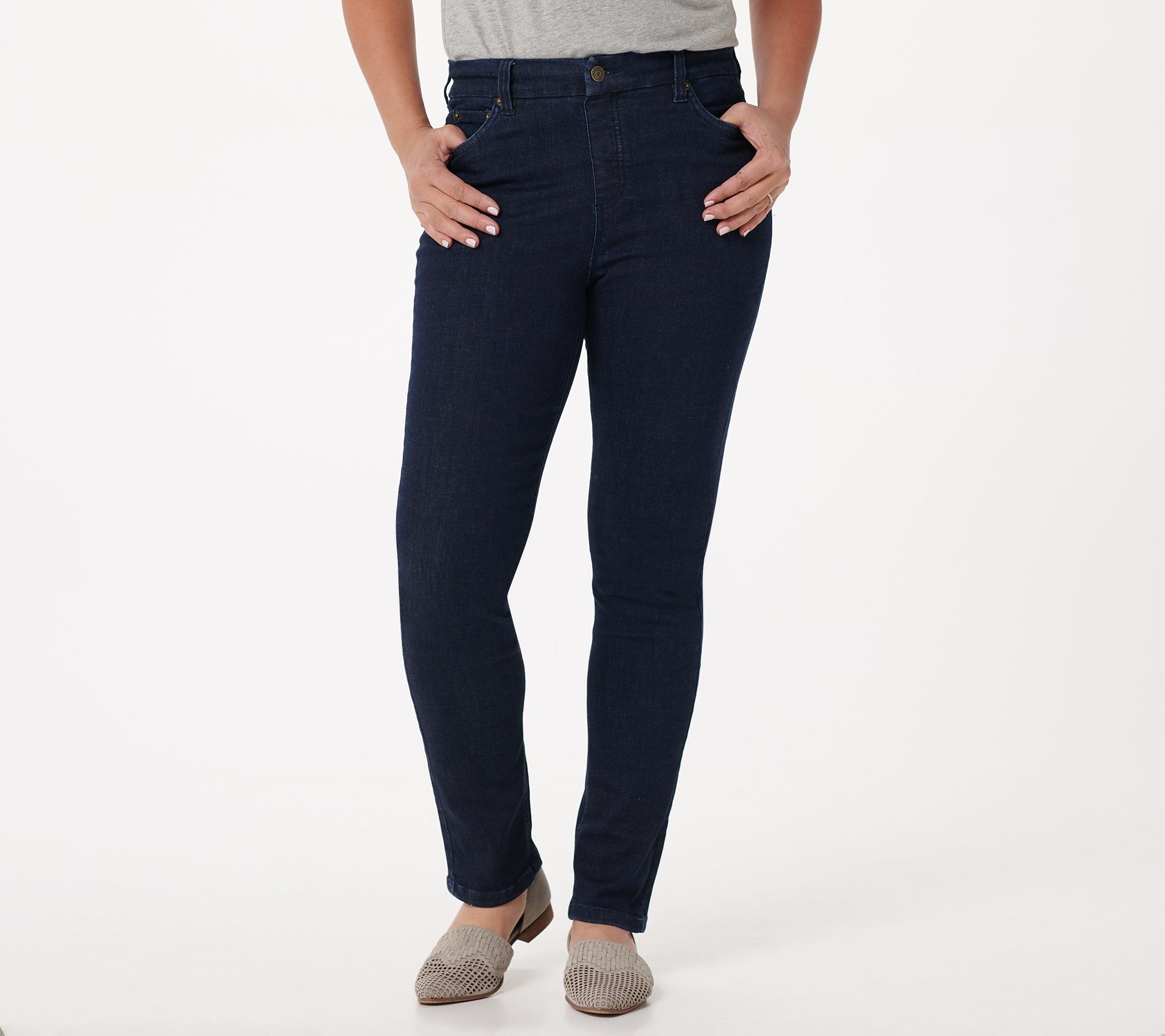 "As Is" Denim & Co. Easy Stretch Petite Slim- Straight Jeans