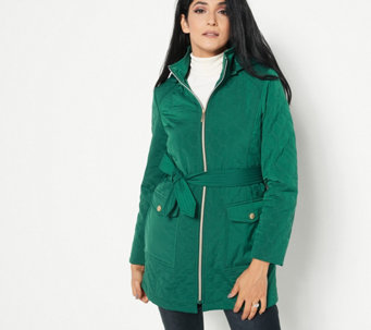 Dennis Basso Water Resistant Quilted Coat with Belt - A453989