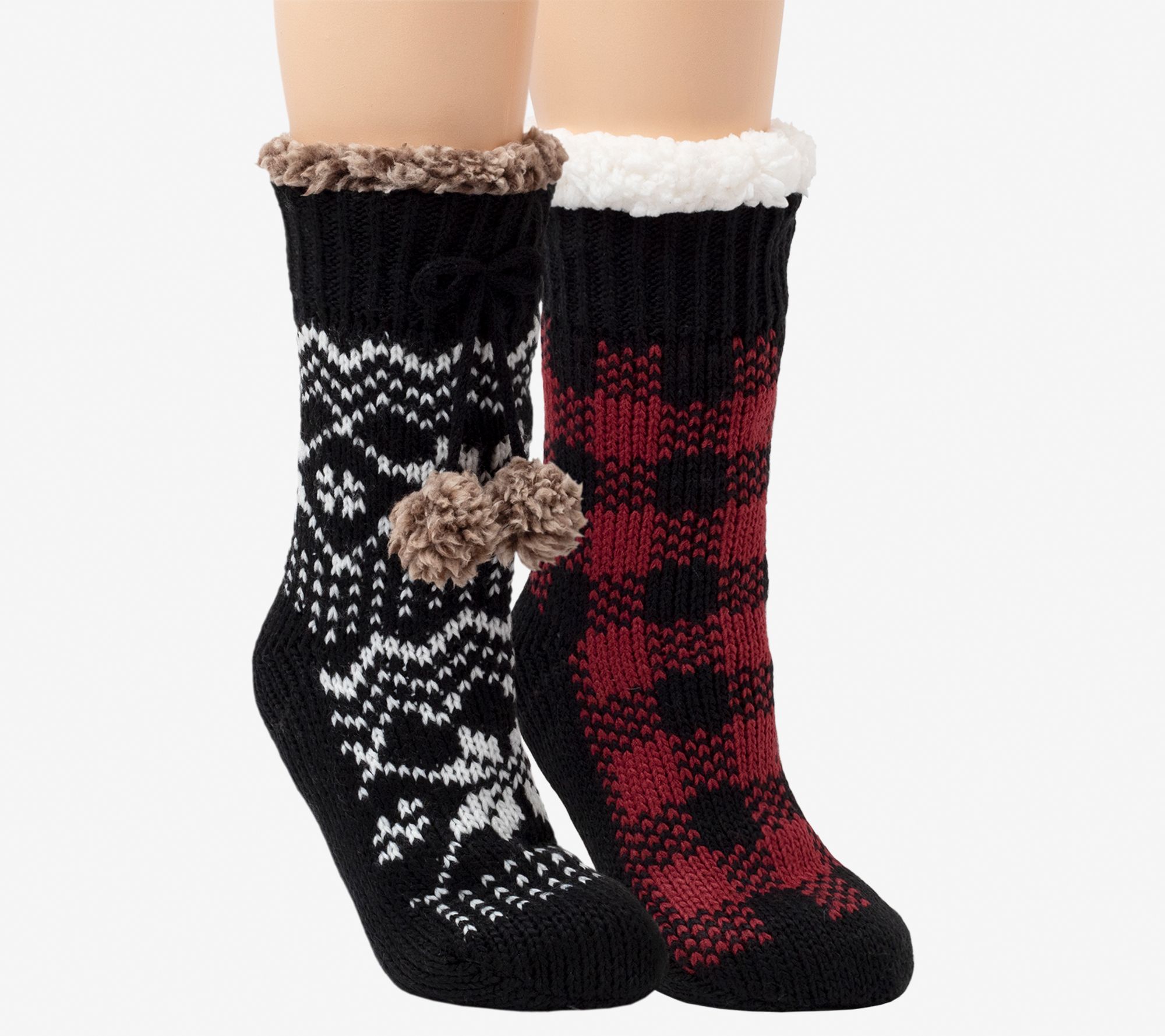 Dearfoams Ladies' 2 Pair Pack Sherpa Lined Slip per Socks - QVC.com