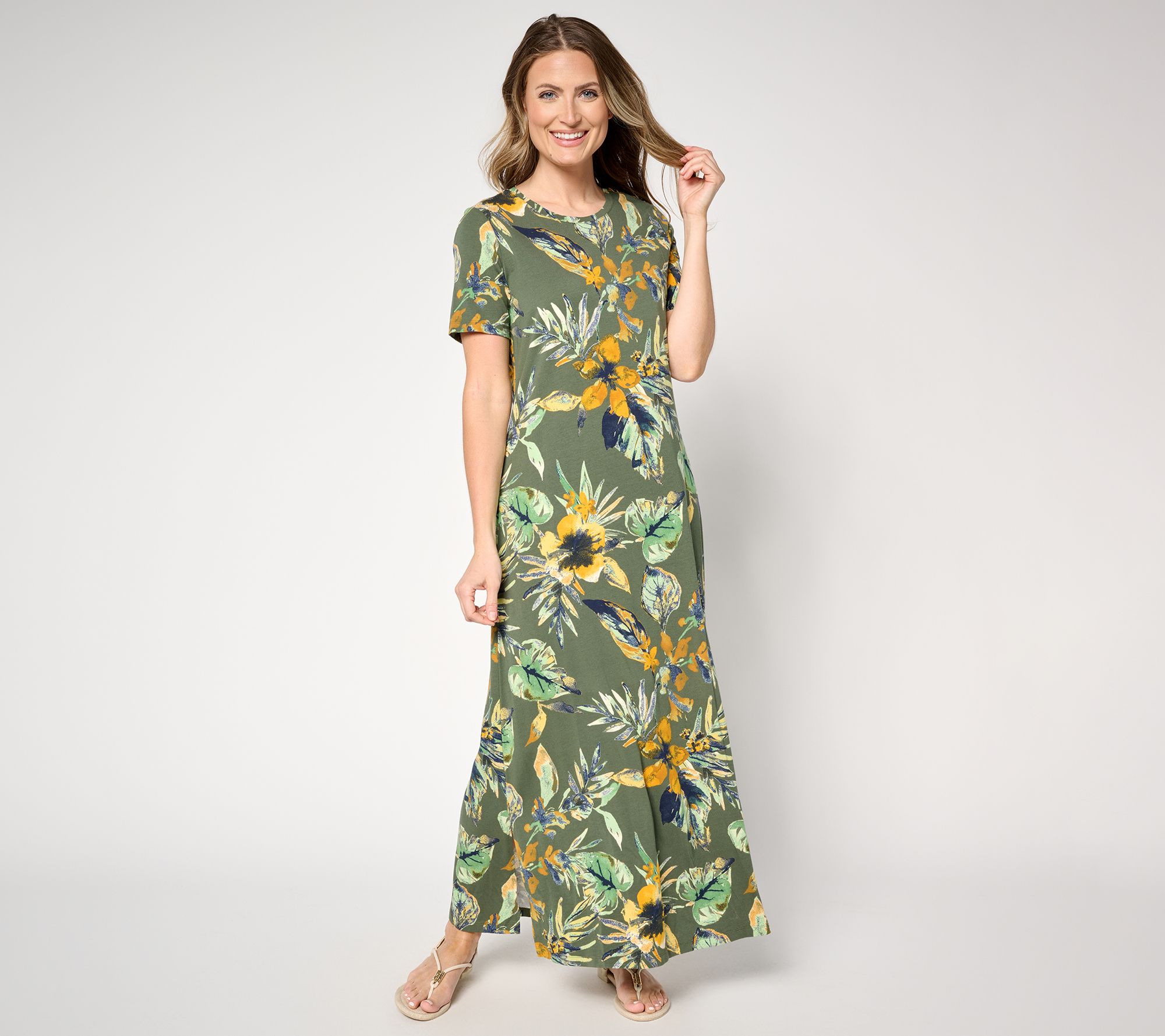 Denim & Co. Beach Regular Short Sleeve Maxi Dress